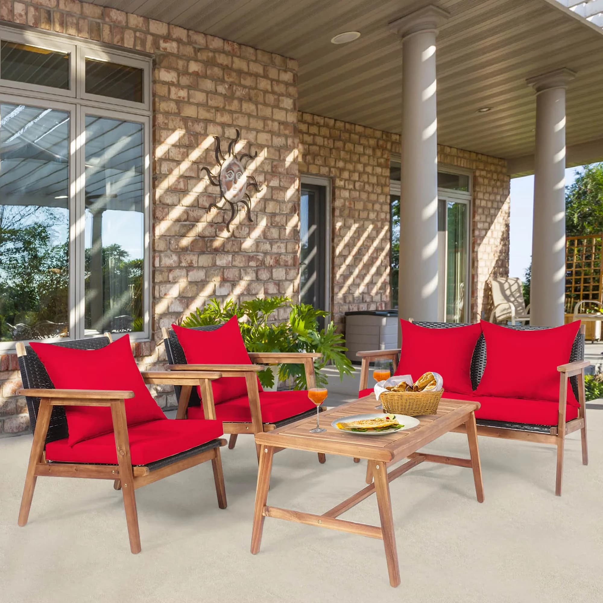 Efficient Patio Conversation Set - Red Wood 4PCS - Sleek Profile Model E2FA37