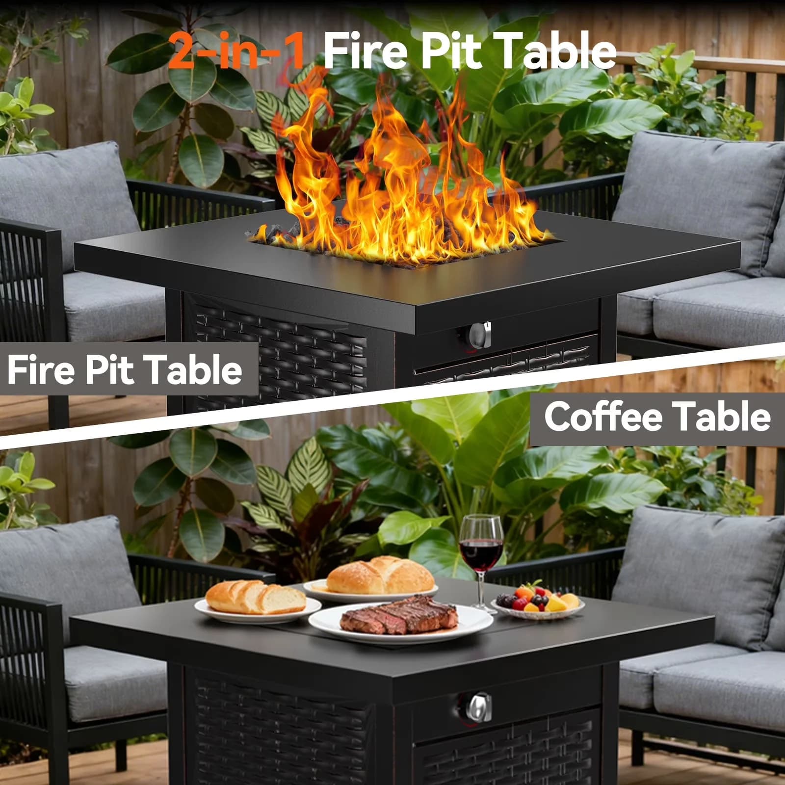 Essential Outdoor Heating with 60000 BTU, Adjustable Flame, Weatherproof - Black Steel Model 6AC082