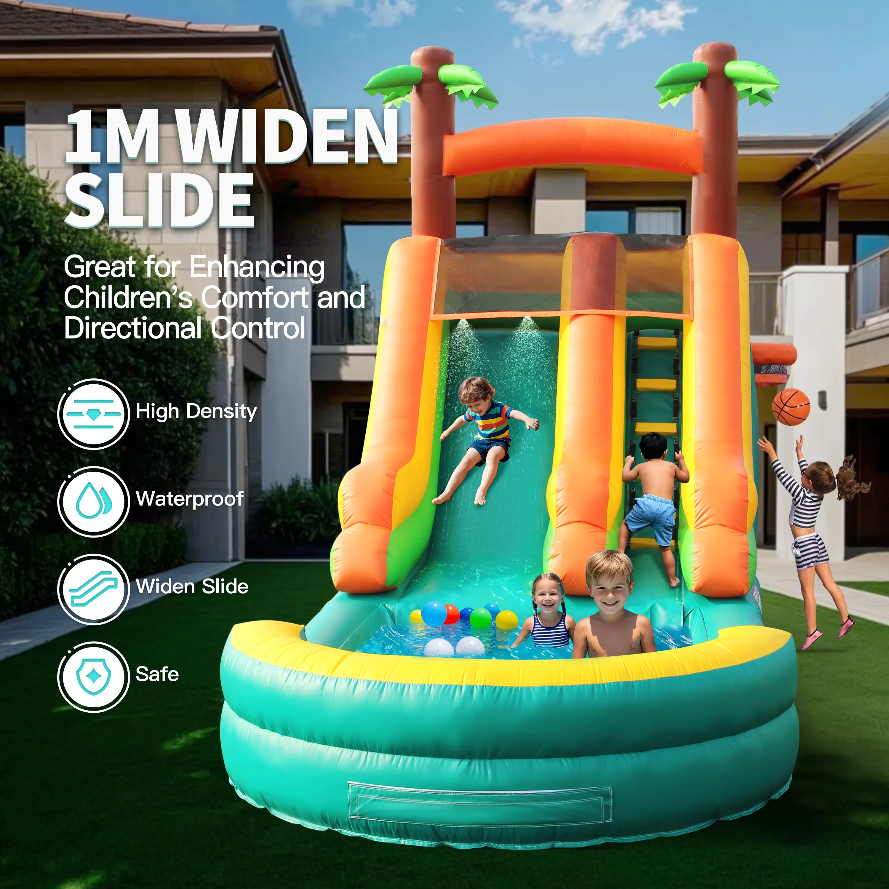 Innovative Inflatable Pool with 950W, Specifications:, 26ft Water Slide - Green Model 0FBE93