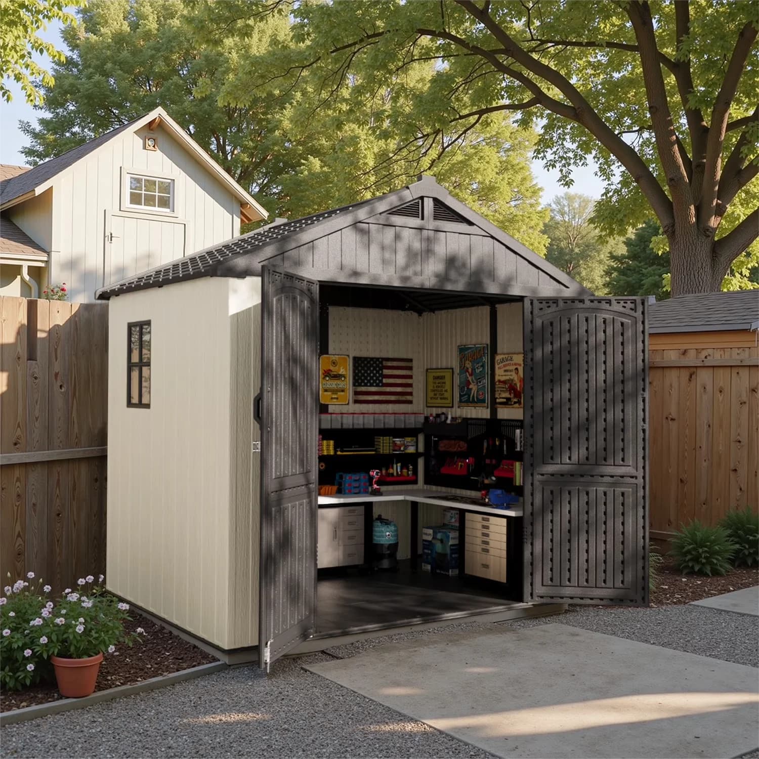 Classic Shed with Waterproof, 8x6 FT Outdoor Storage, Easy Assembly Tool Storage - White Plastic, Resin for Patio Model F52ACD
