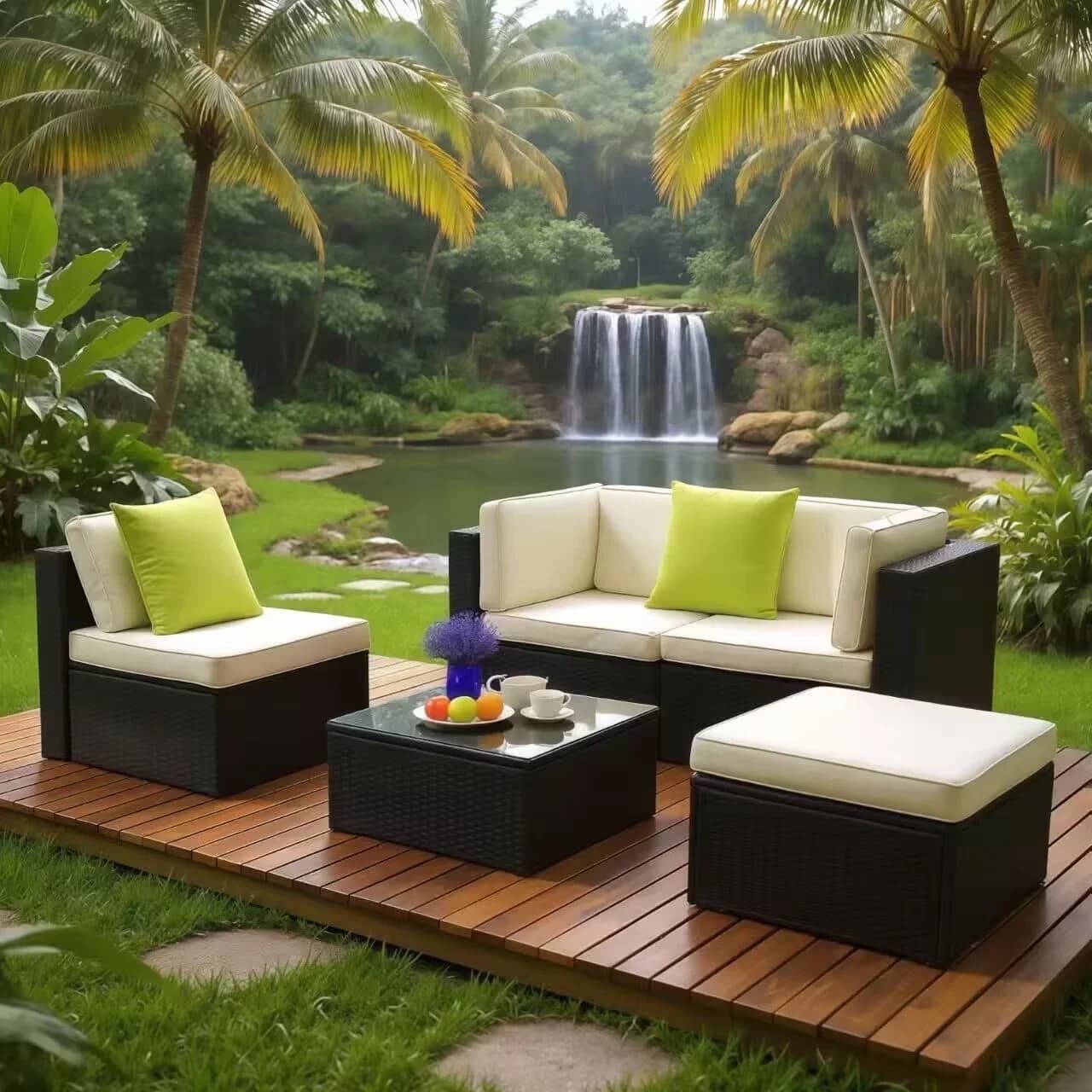 Innovative Patio Conversation Set with Weatherproof, Collapsible, Designed as an outdoor furniture set. - Rattan Beige Model 93A9E1
