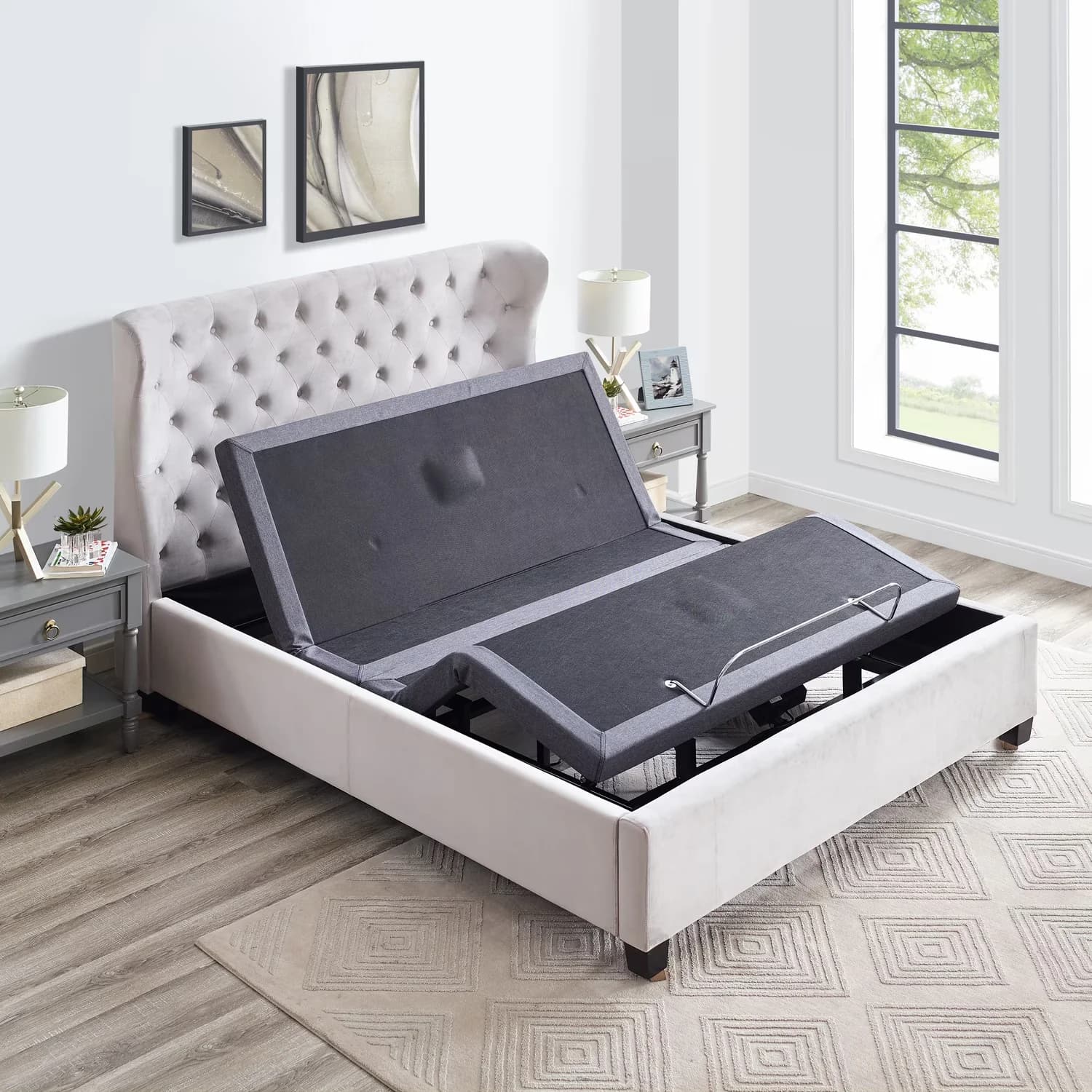 Durable Mattresses Accessory with Wireless Remote, Twin-XL, Adjustable Bed Frame - Green Metal Model 4EE355