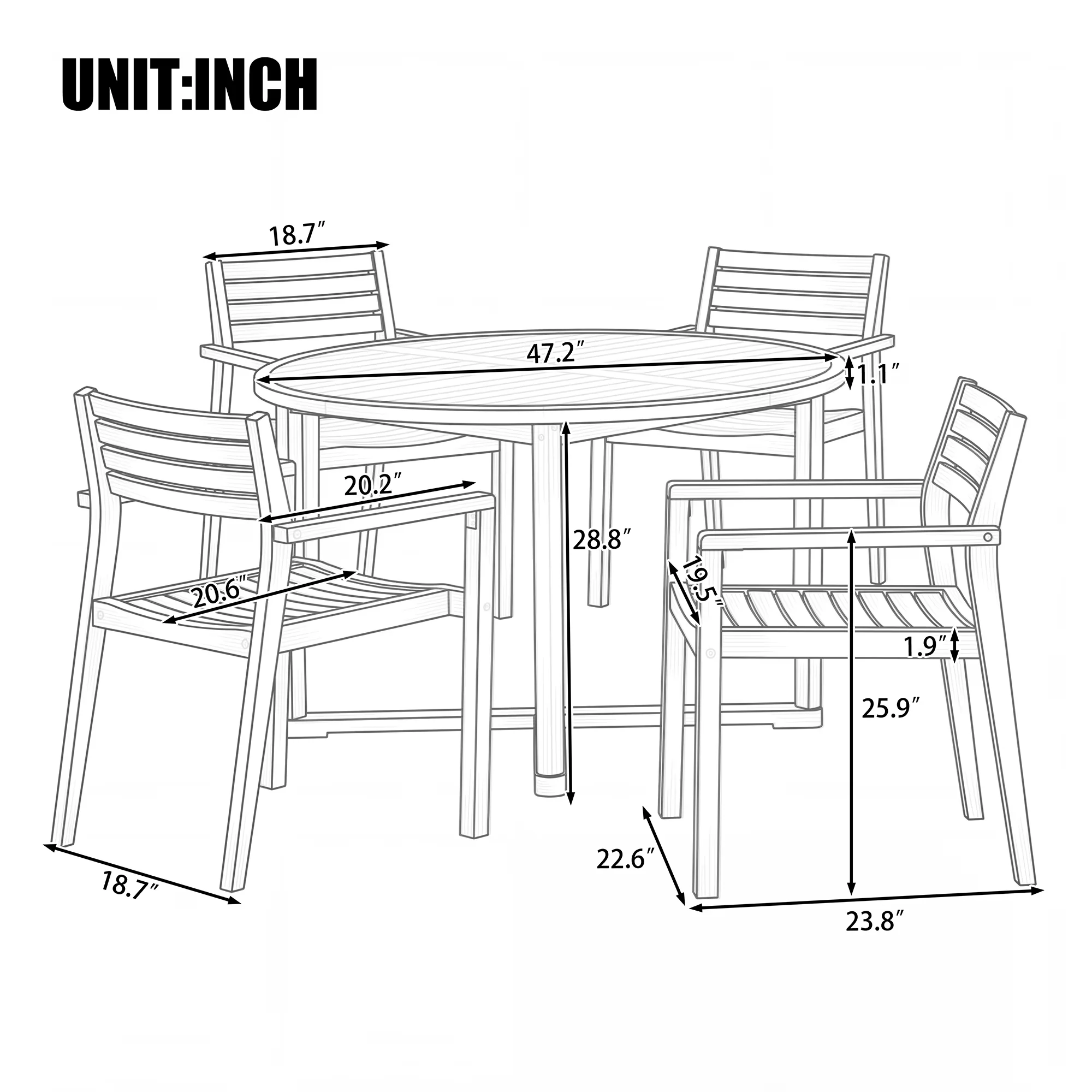 Patio Dining Set Versatile with Farmhouse - Acacia Wood + 180G Polyester Brown for Garden Model 361D22