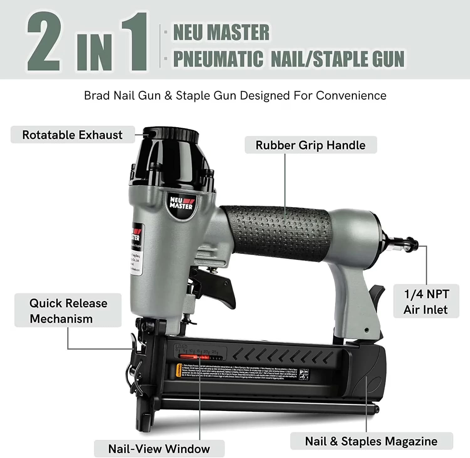 Durable Air Tools Compressor with Lightweight, Pneumatic Nail Gun - Multicolor for Home Model 9147A8