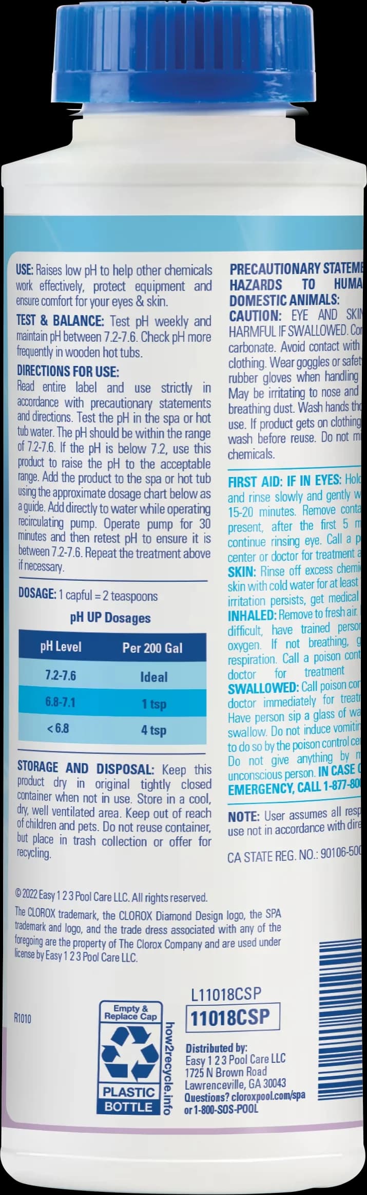 Hot Tub Quality with Pool Water Balancers Granules raises pH, Guards against skin & eye irritation - Model D45EBA