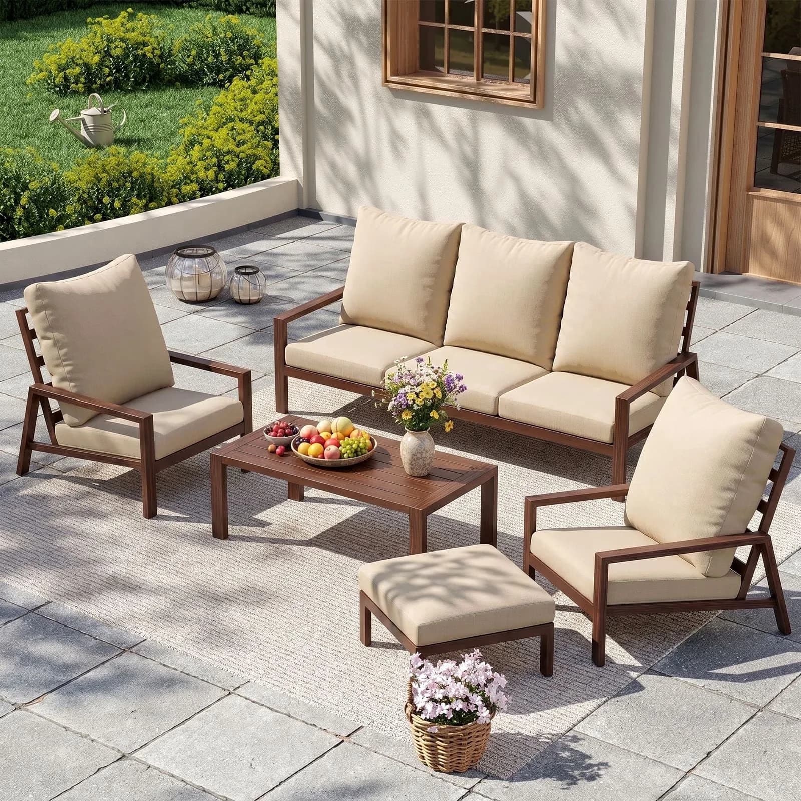 Sleek Patio Conversation Set with Reclining, Weatherproof - Brown Aluminum Model C548A0