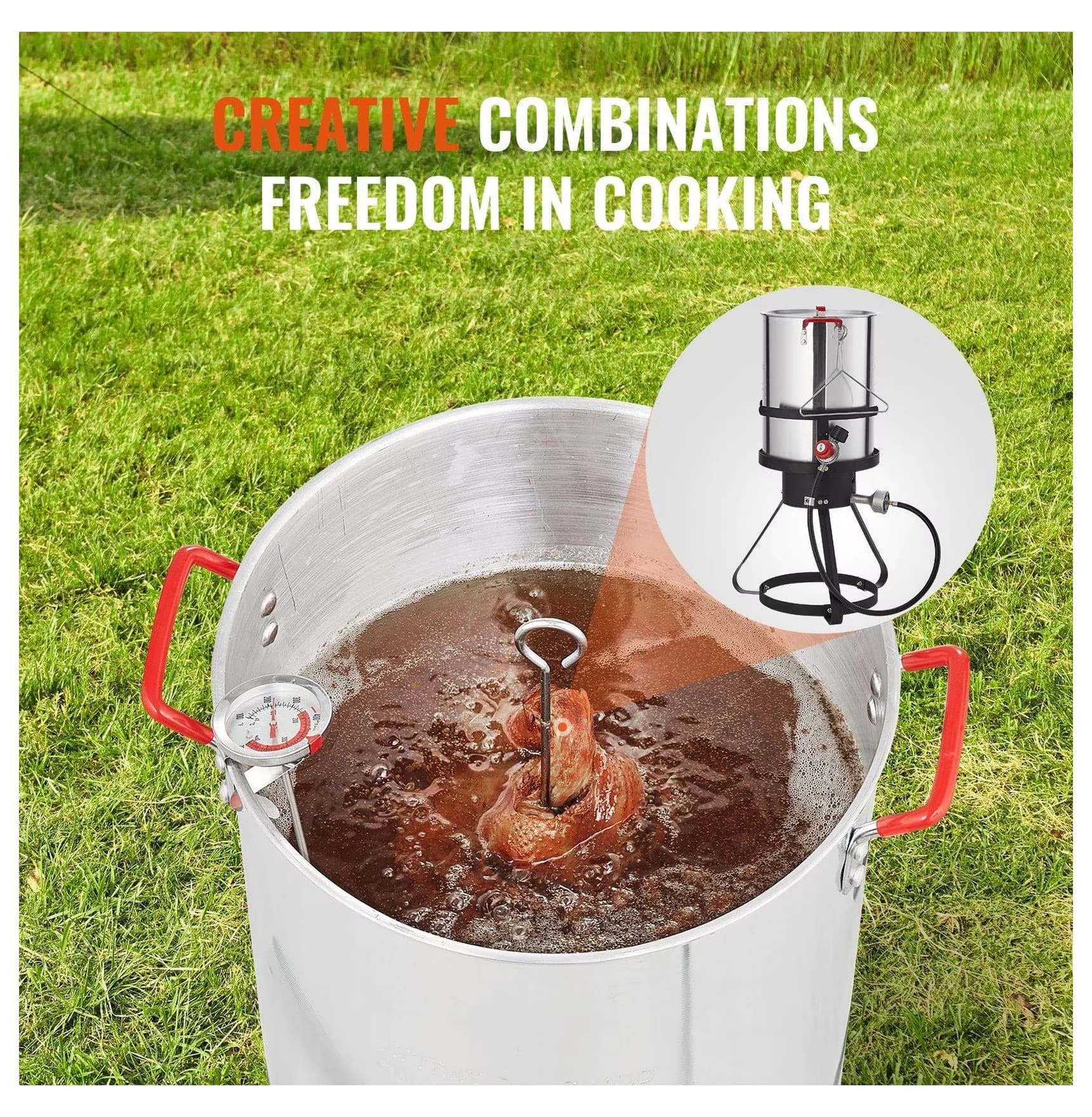 Outdoor Fryer Efficient with 54000 BTU, Thermometer, Rack - Aluminum Multicolor Model A0307E