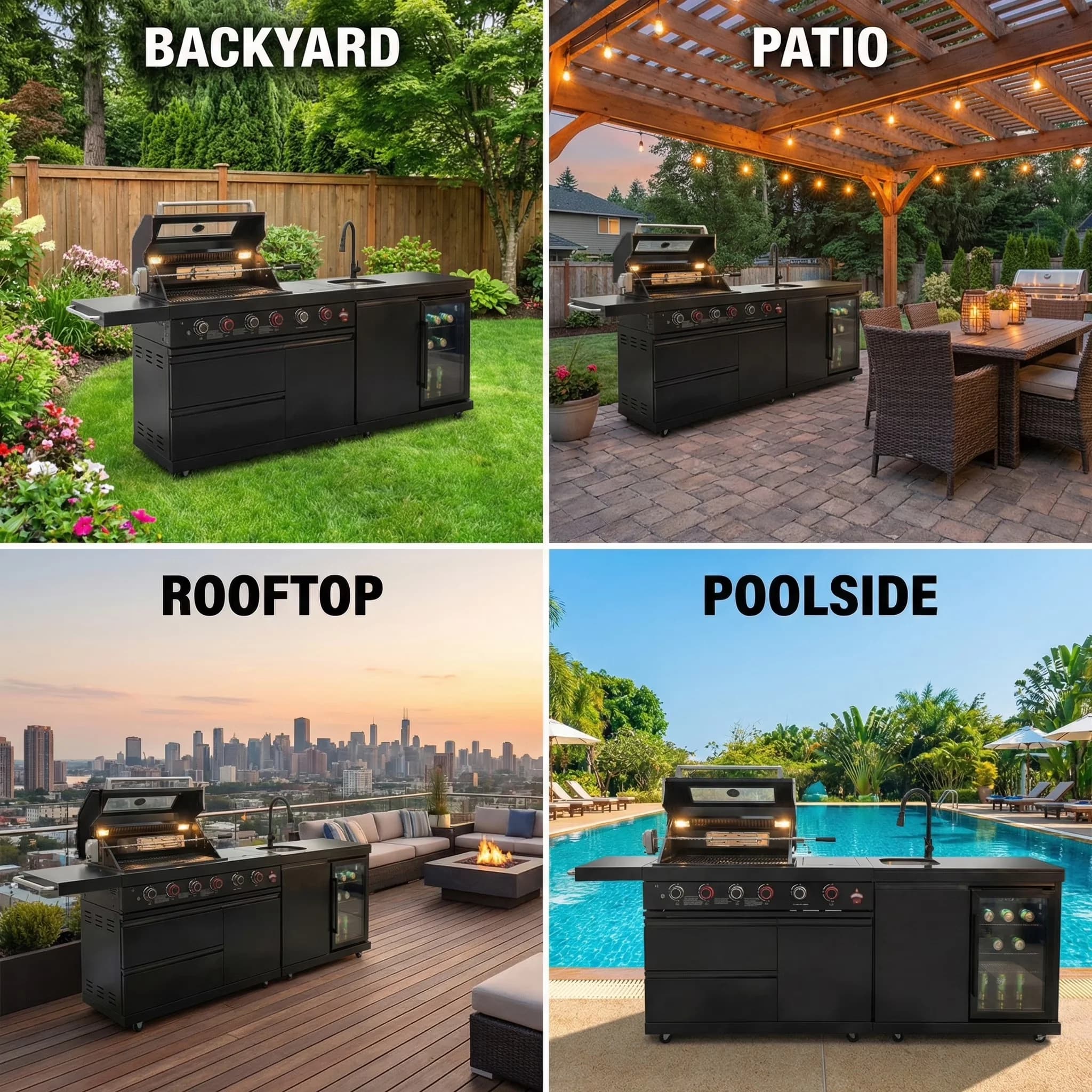 Sleek Gas Grill with 75300 BTU, Rust Resistant, Storage Rack - Stainless Steel Black Model 61BD03