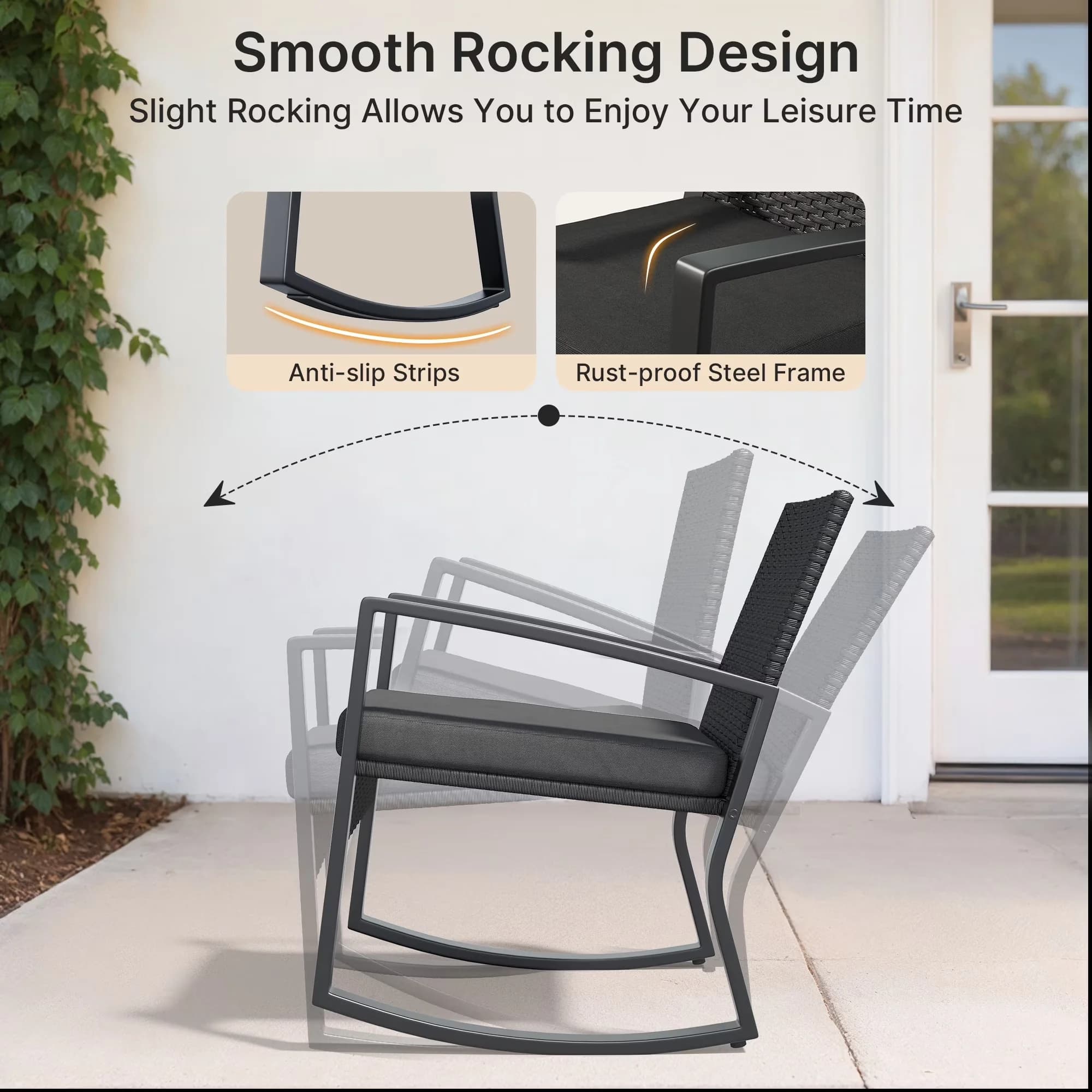 Modern Patio Conversation Set with Fade Resistant, Waterproof, Uv Resistant - Black Steel, Rattan, Glass Model F4DA1B
