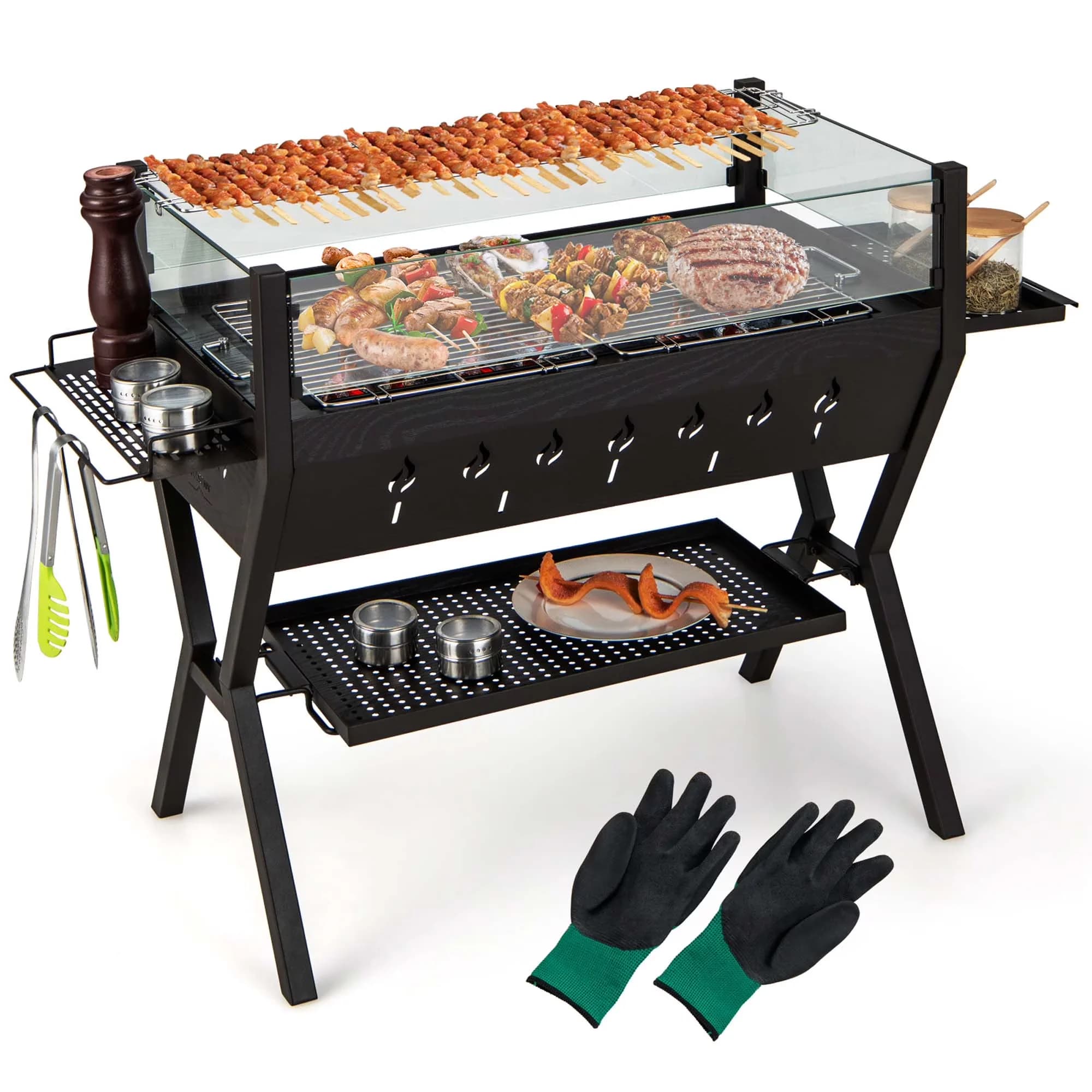 Durable Charcoal Grill with Rust Resistant, Portable - Metal, Glass, Stainless Steel Brown Model 870B2A