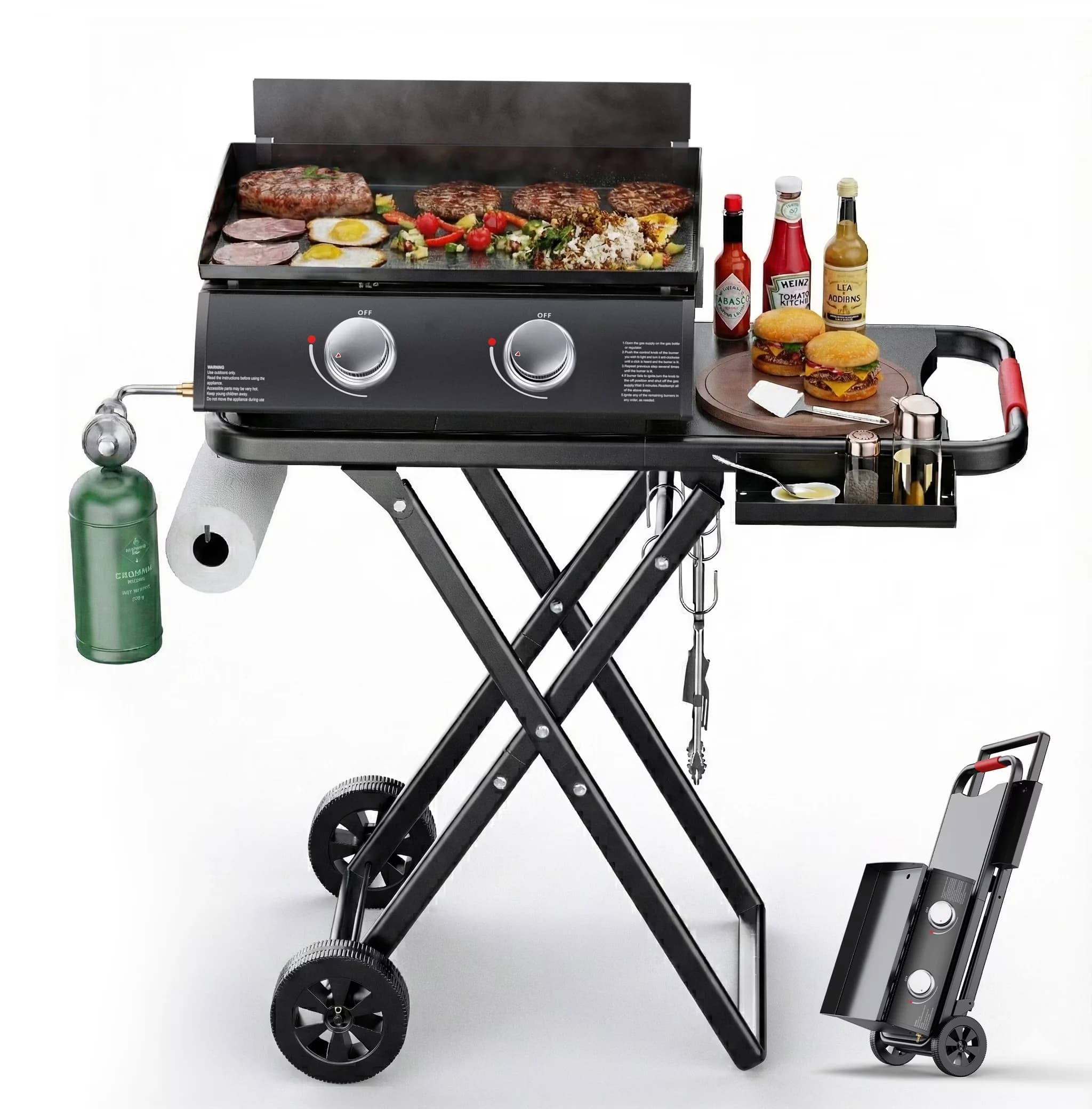 Professional Flat Top Grill with 20000 BTU, Foldable Legs - Black Steel Model 0C3A12