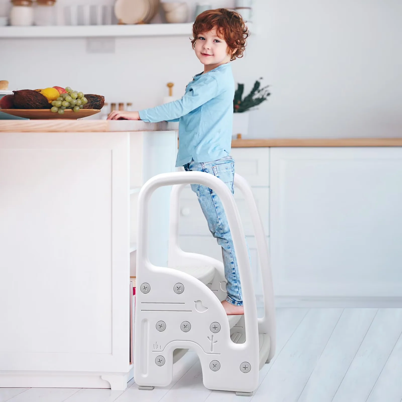 Ladders And Step Stool Compact with Plastic 3, Handles Sides, Toddler - Plastic Gray for Bathroom, Kitchen Model A07C40