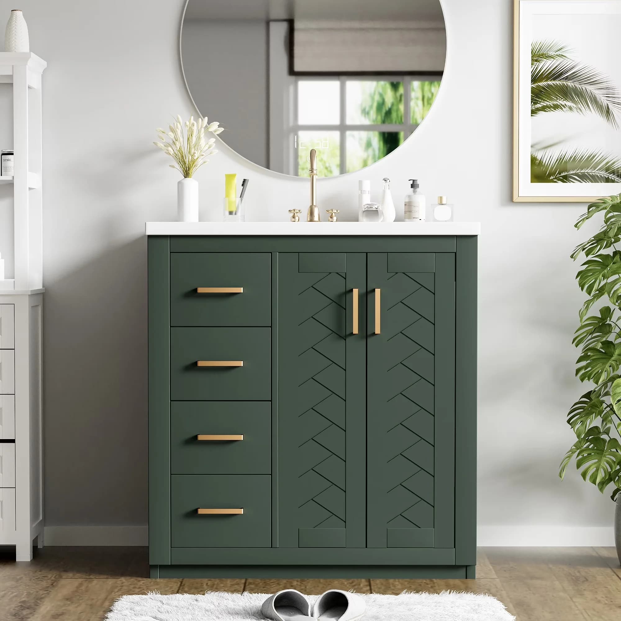 Reliable Bathroom Renovation with 30'' Vanity, Ceramic Sink Combo, Solid Wood Frame Storage Cabinet - Model 7D0649