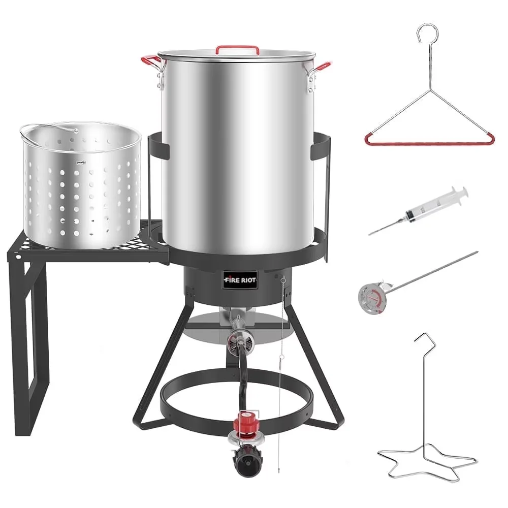 Efficient Outdoor Fryer with Heat Resistant Handle, Steamer & Seafood Boiler Set - Aluminum Black Model E9EEAB