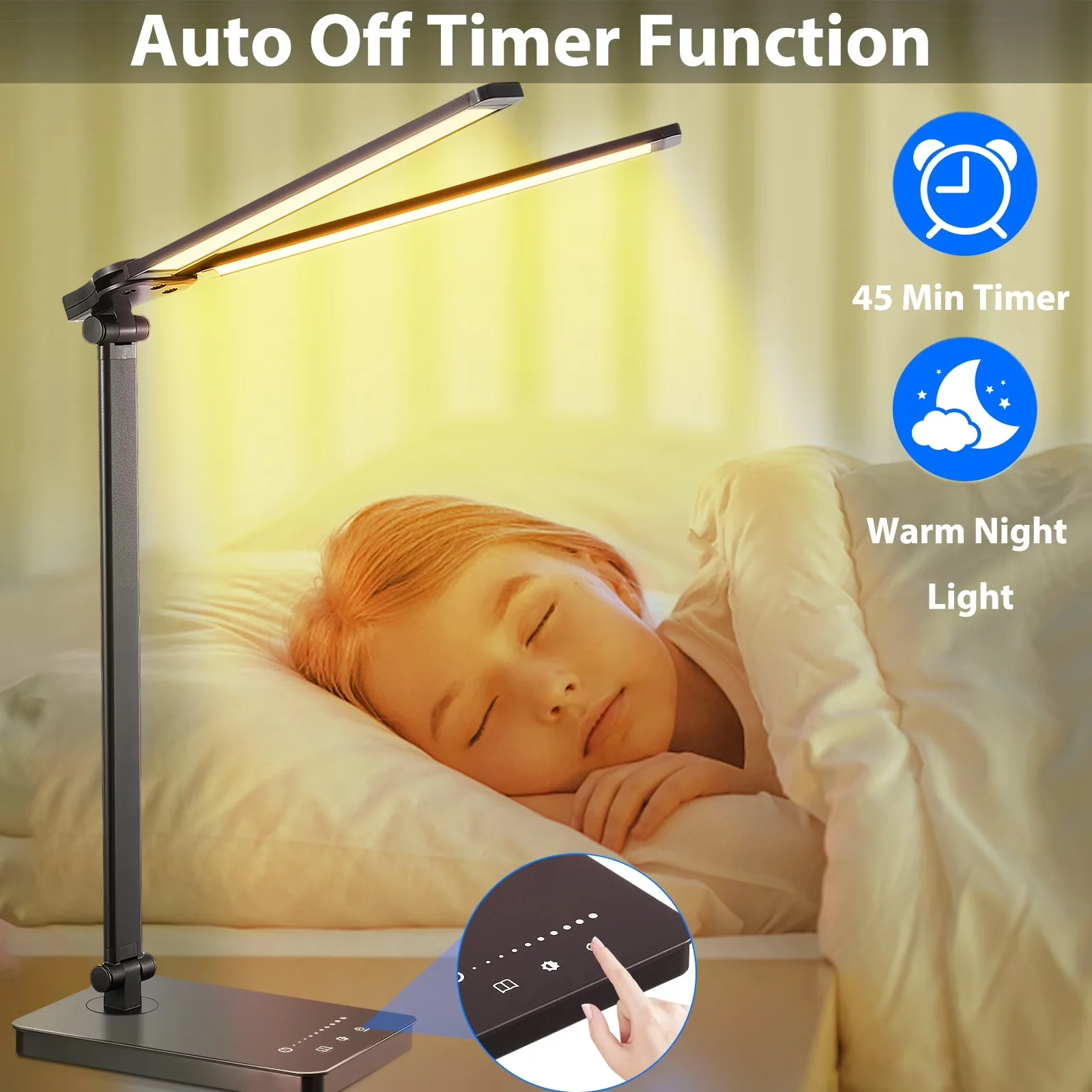 Desk Lamp Durable with LED, Adjustable Head - Metal, Abs Plastic Black Model A5646C