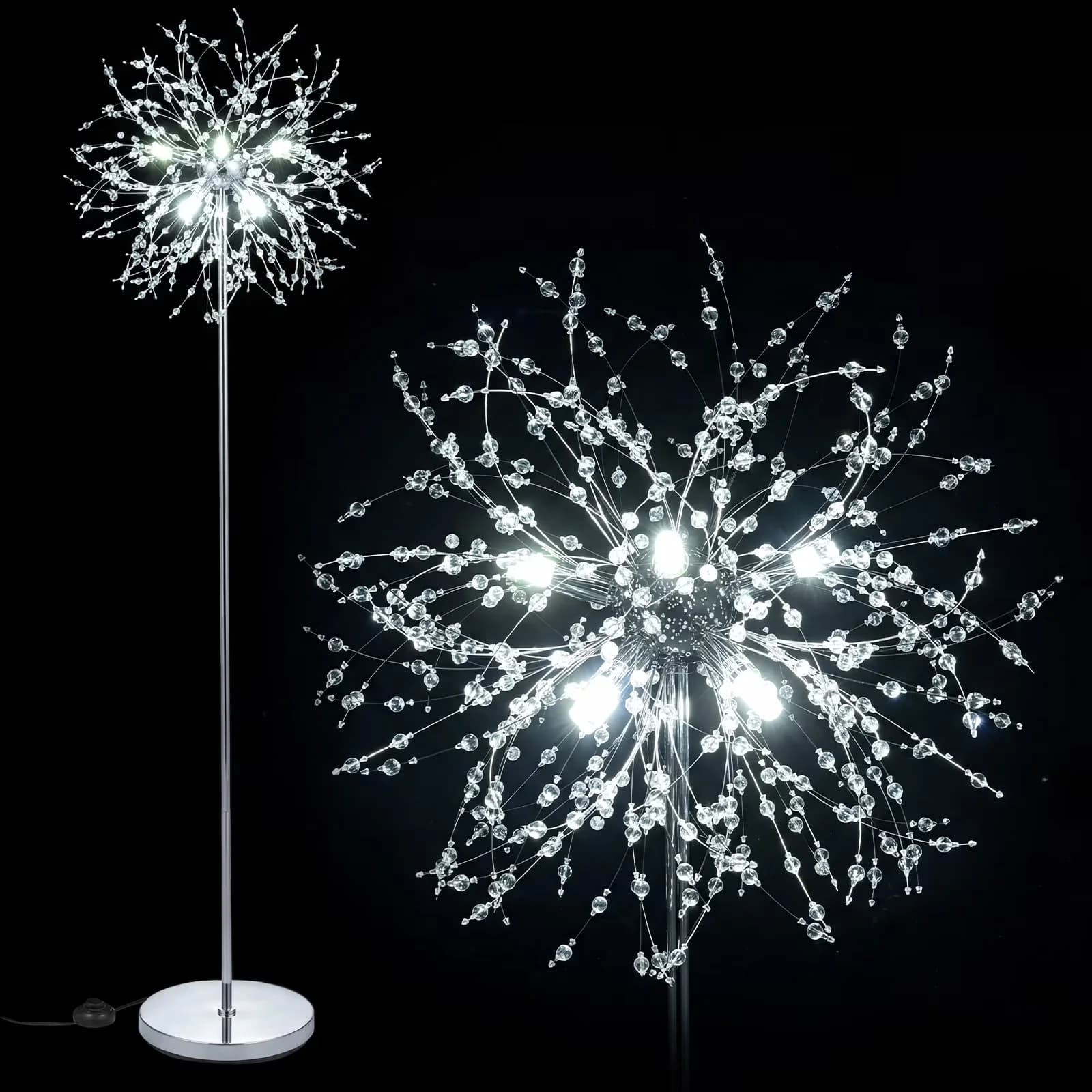 Floor Lamp Stylish with Modern, Assembly is required - Metal, Acrylic, Stainless Steel Silver for Living Room, Bedroom Model 1E756C