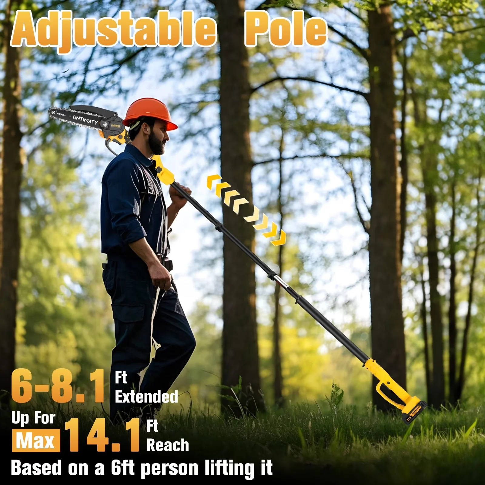 Classic Pole Saw with Battery, Telescoping, 14.1 FT Max Extension - Yellow Model 1A13C0