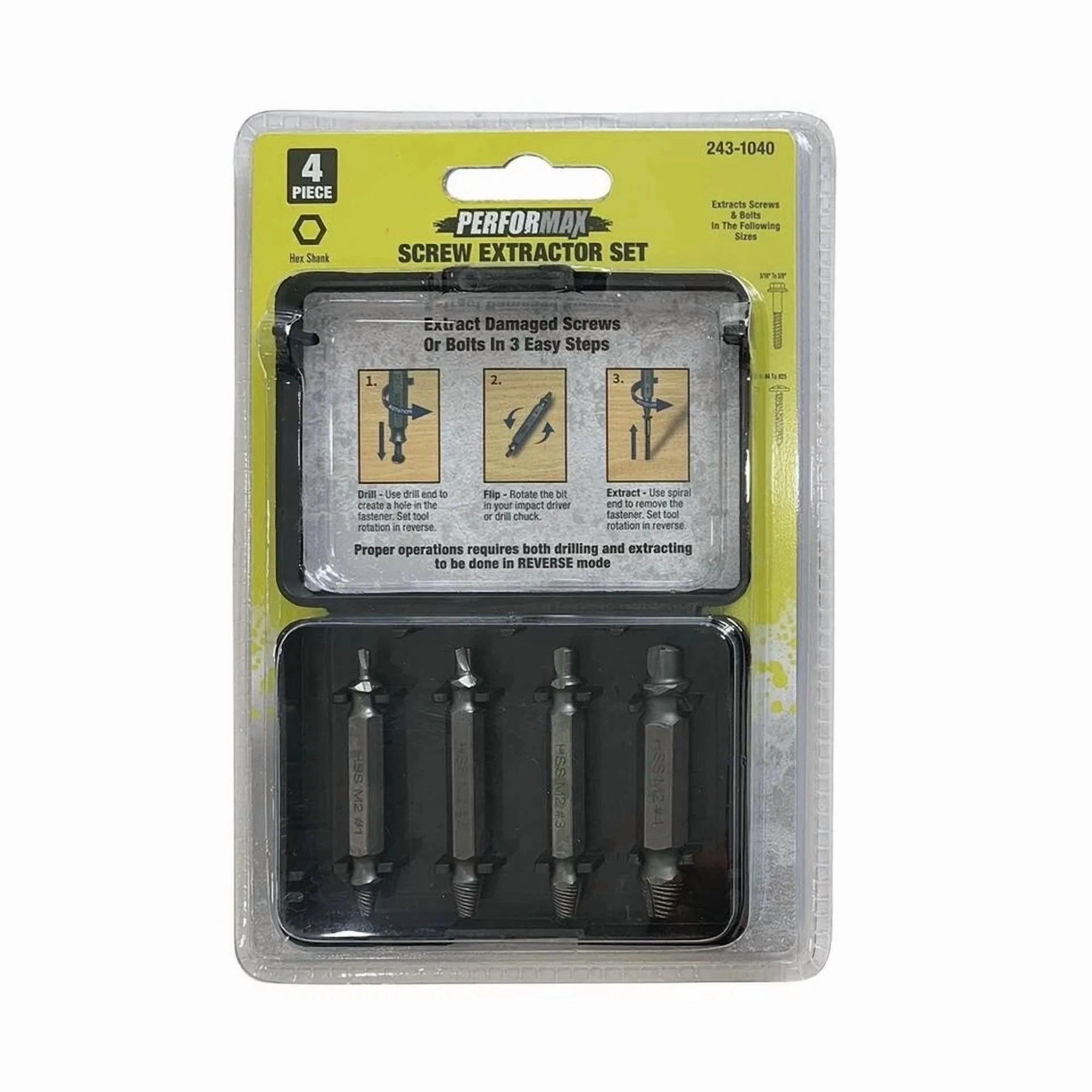 Efficient Hand Tool Set with Double-Ended Screw/ Bolt Extractor, 4 Piece With Storage Case, Easy to use and practical for everyone. - Model EA53E6