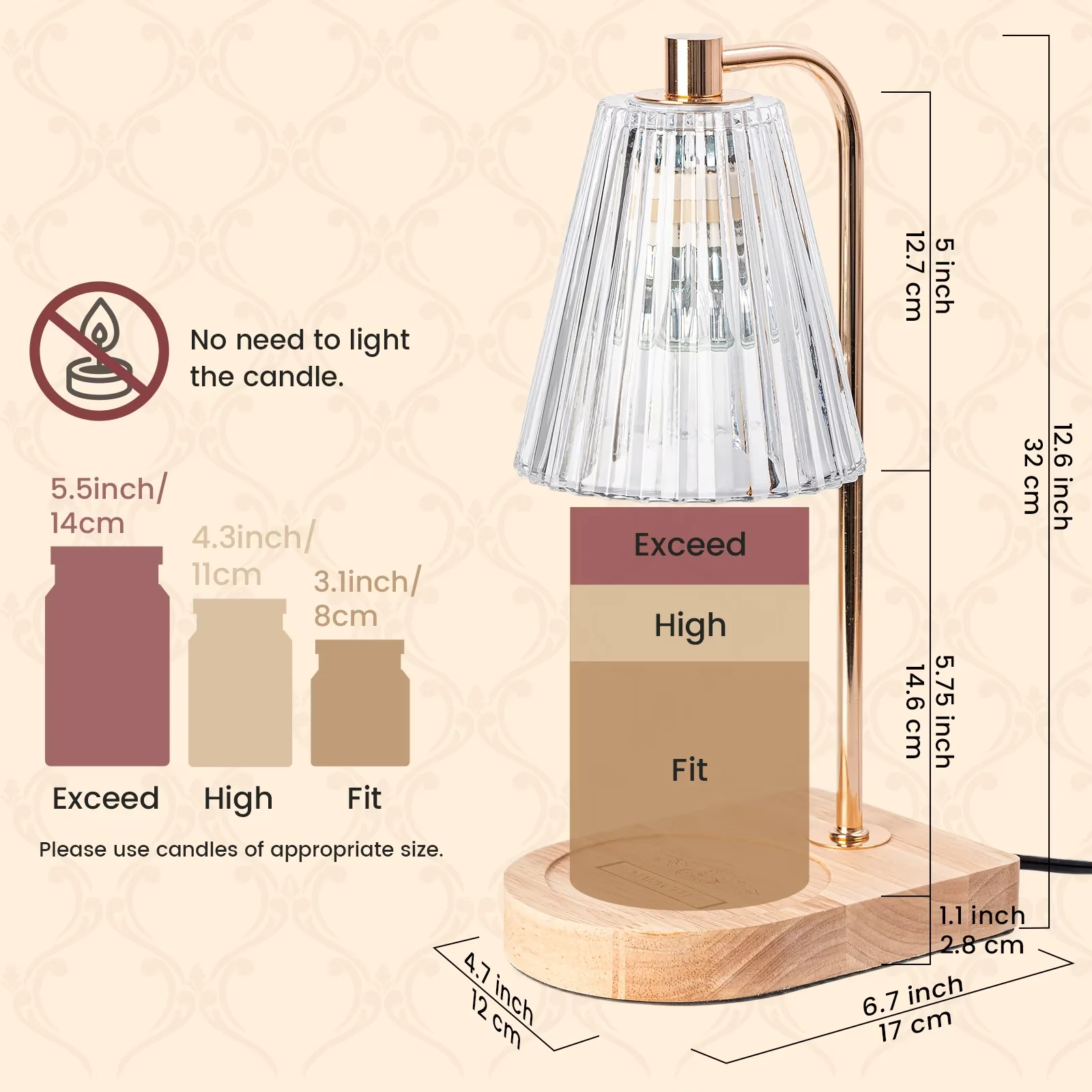 Desk Lamp Quality with Modern, Gold Candle Warmer - Gold Glass&Metal&Wood Model 6EC537