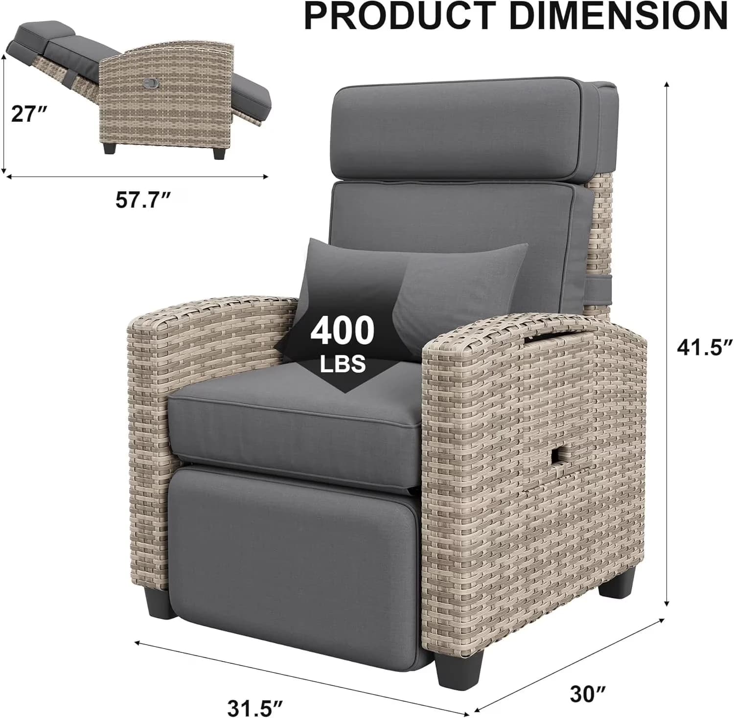 Premium Outdoor Sofas Sectional with Modern, Rust Resistant, Reclining - Gray for Patio Model 6C6147