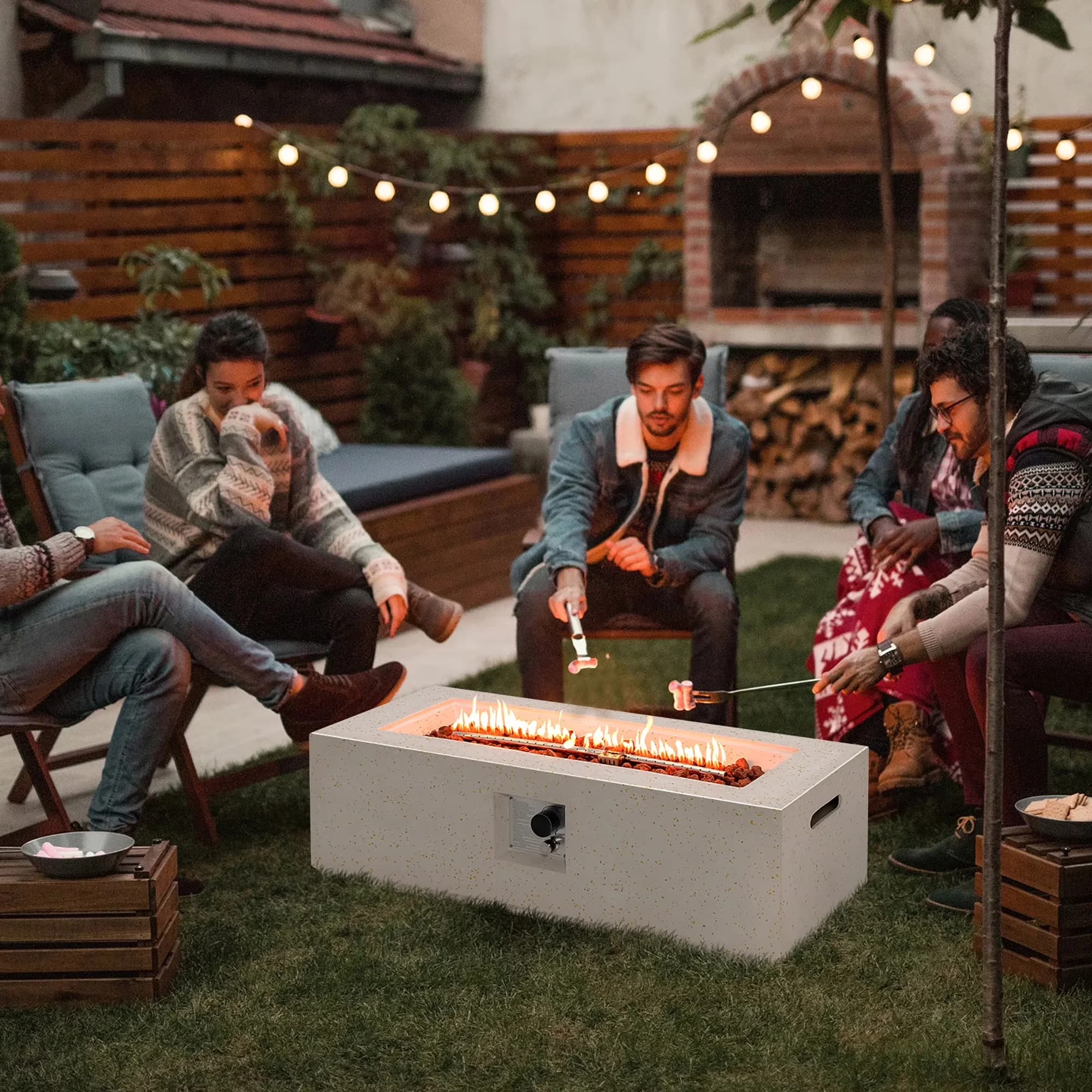 Efficient Outdoor Heating with 50000 BTU, Rust Resistant, Weatherproof - White Terrazzo, Metal, Stainless Steel Model 5A923B