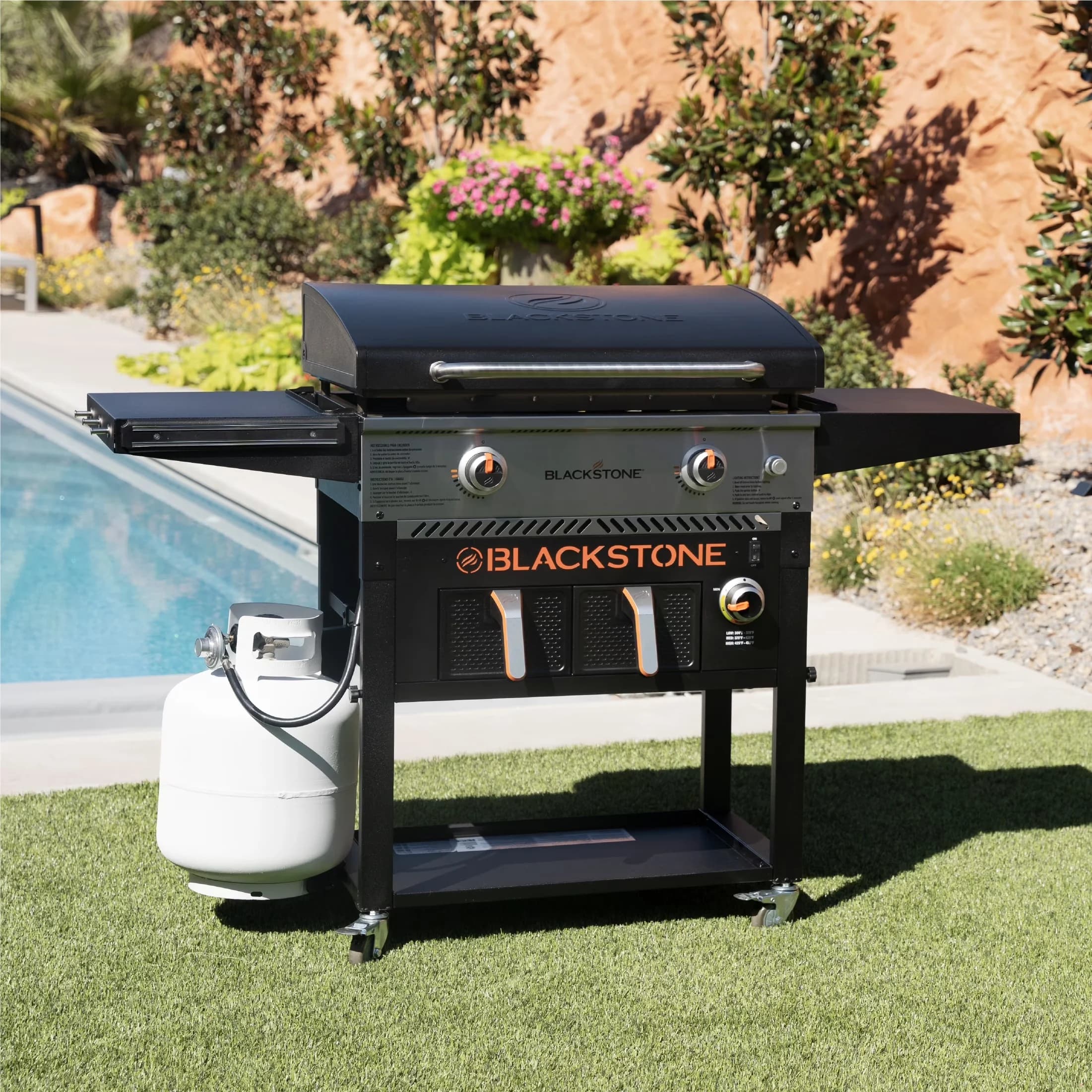 Classic Gas Grill with Tool Holder, 28 Inch 2-Burner Flat Top, Outdoor Combo Griddle - Steel Model CF7A67