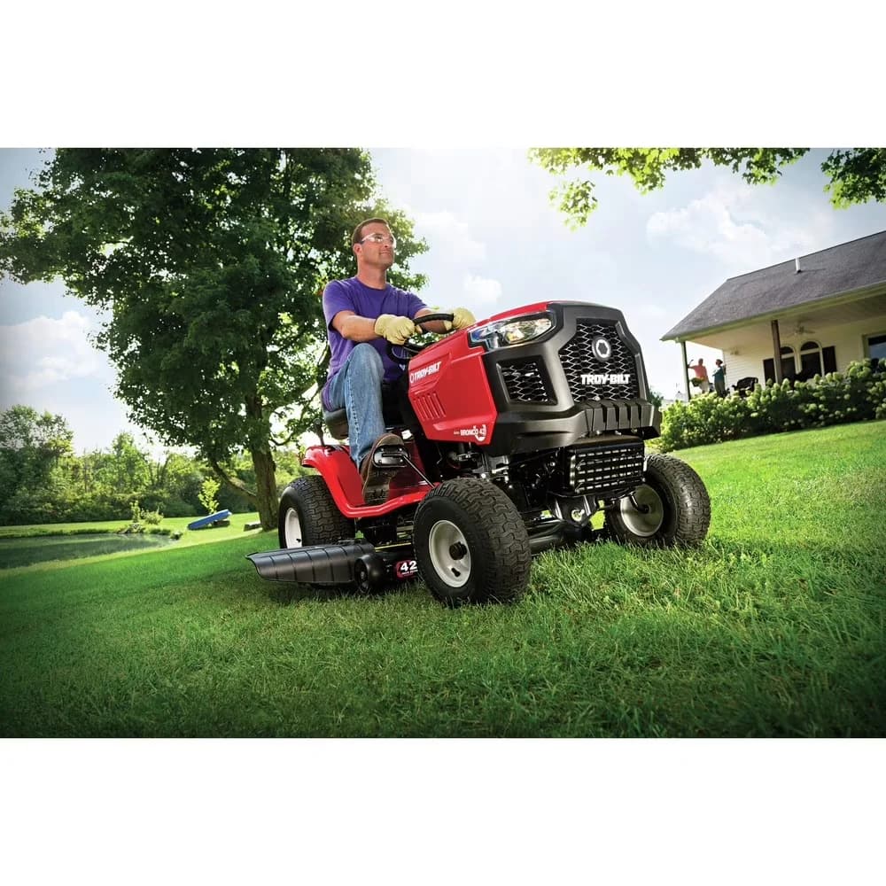 Sleek Riding Lawn Mower with Built-In Hitch, Adjustable Cutting Height, Single Lever Height Adjustment - Model 5D46BD