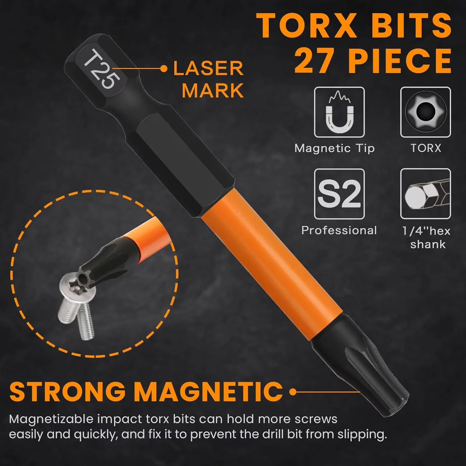 Hand Tool Set Efficient with Magnetic 6 Star Bit, Driver Bit Extension Holder - S2 Alloy Steel Model 7B006C