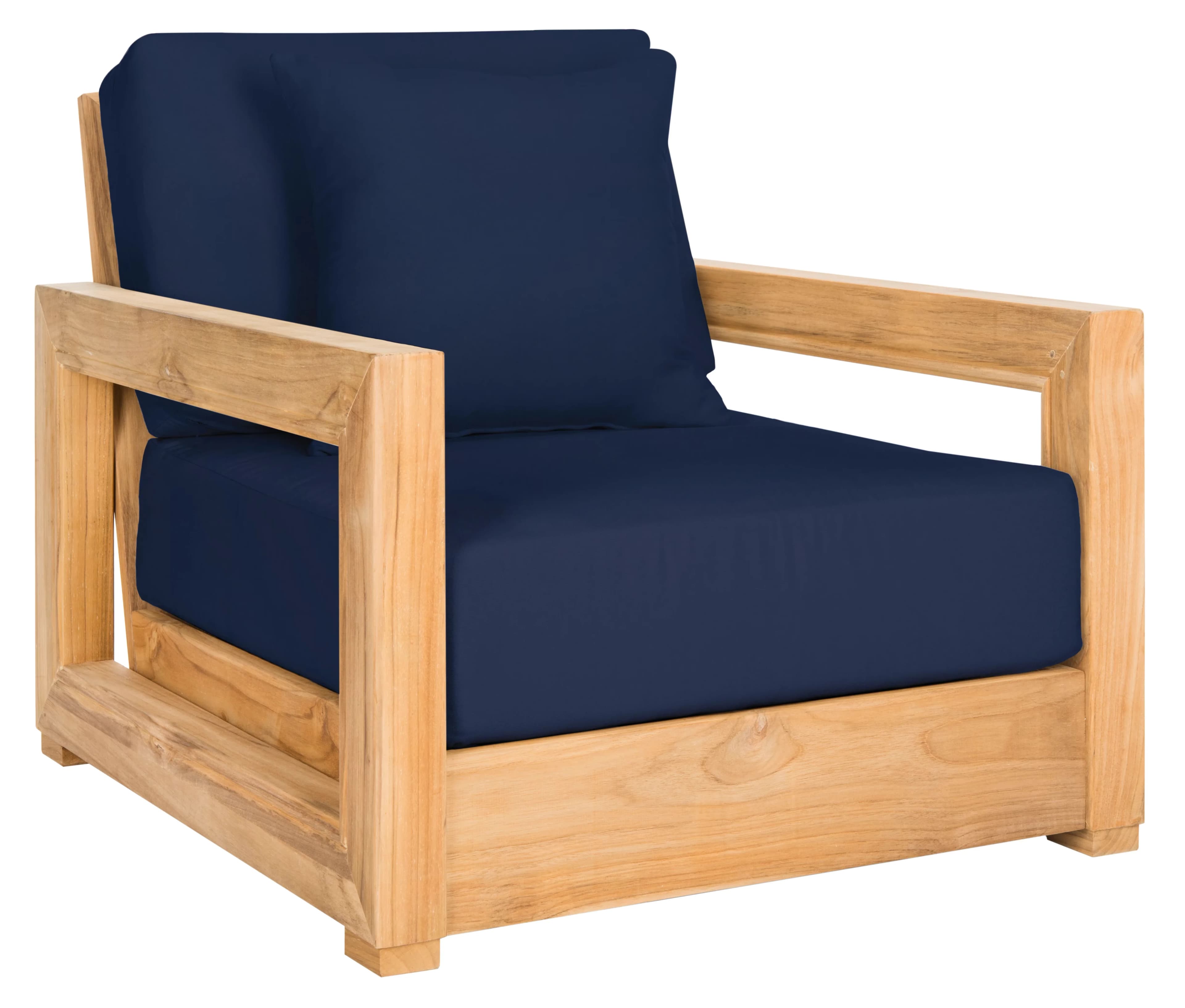 Efficient Patio Chair with Removable Cushions, Navy COVER ONLY - Teak Wood Blue Model 4B91D3