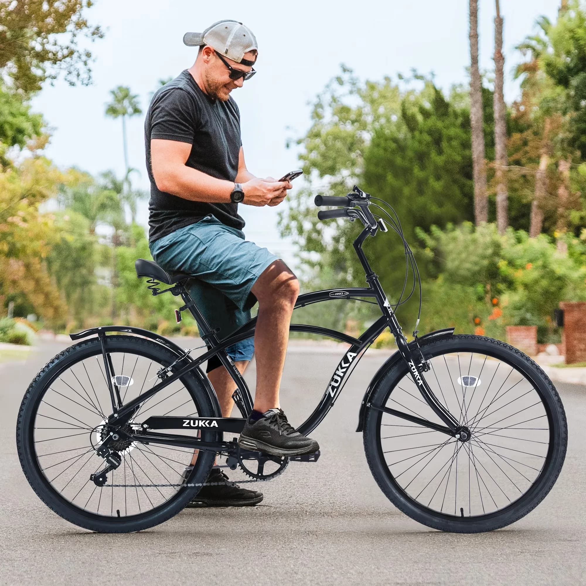 Classic Cruiser Bike with Adjustable Seat, 26" V Brake Commuter Bicycle - Black Model 937E81