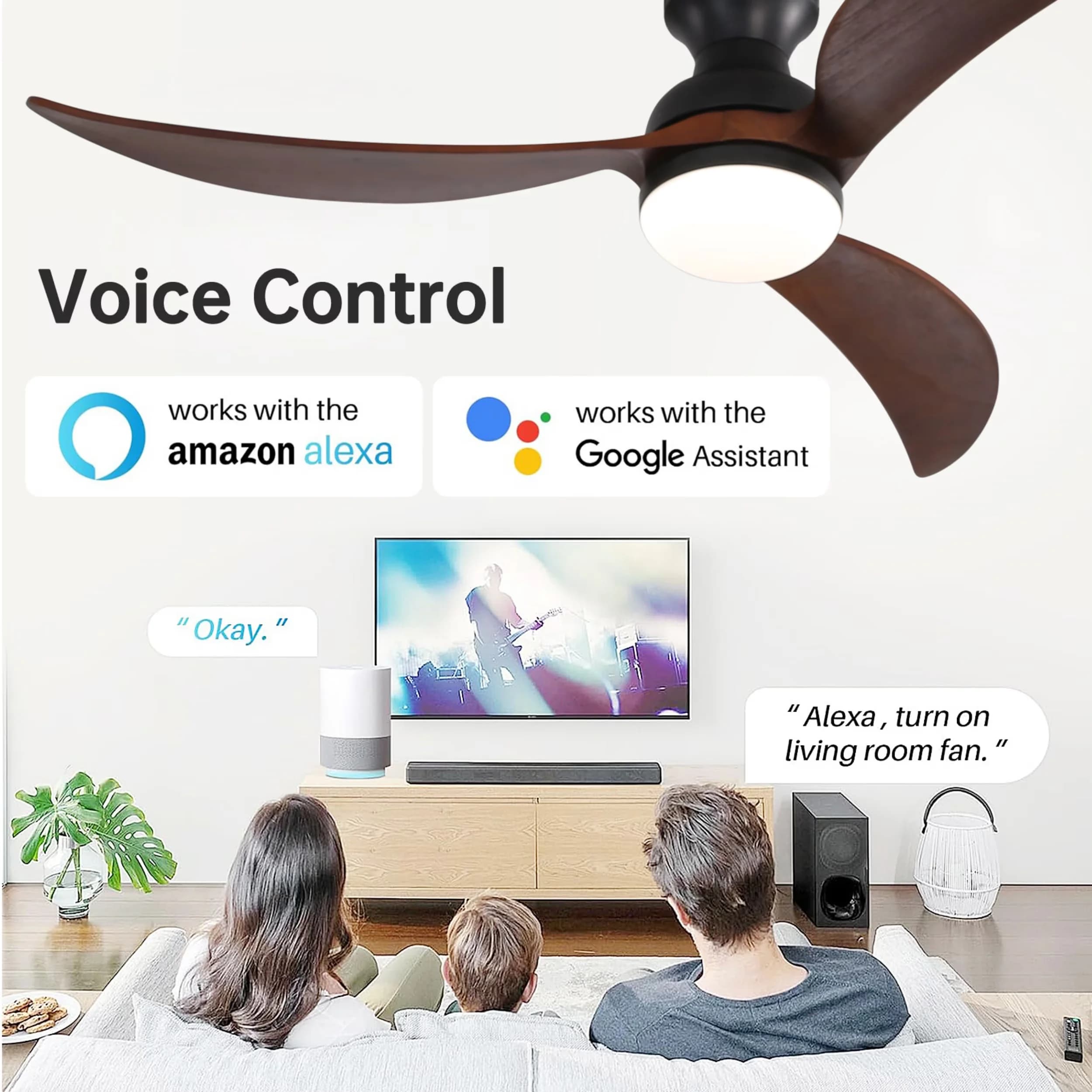 Sleek Ceiling Fan with LED, Modern, Remote Controlled - Acrylic Black Flush Model C27E2C