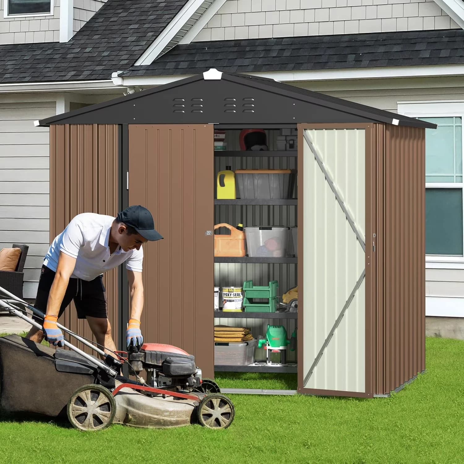Compact Shed with Uv Resistant, Rust Resistant - Brown Alloy Steel for Patio Model DA8816
