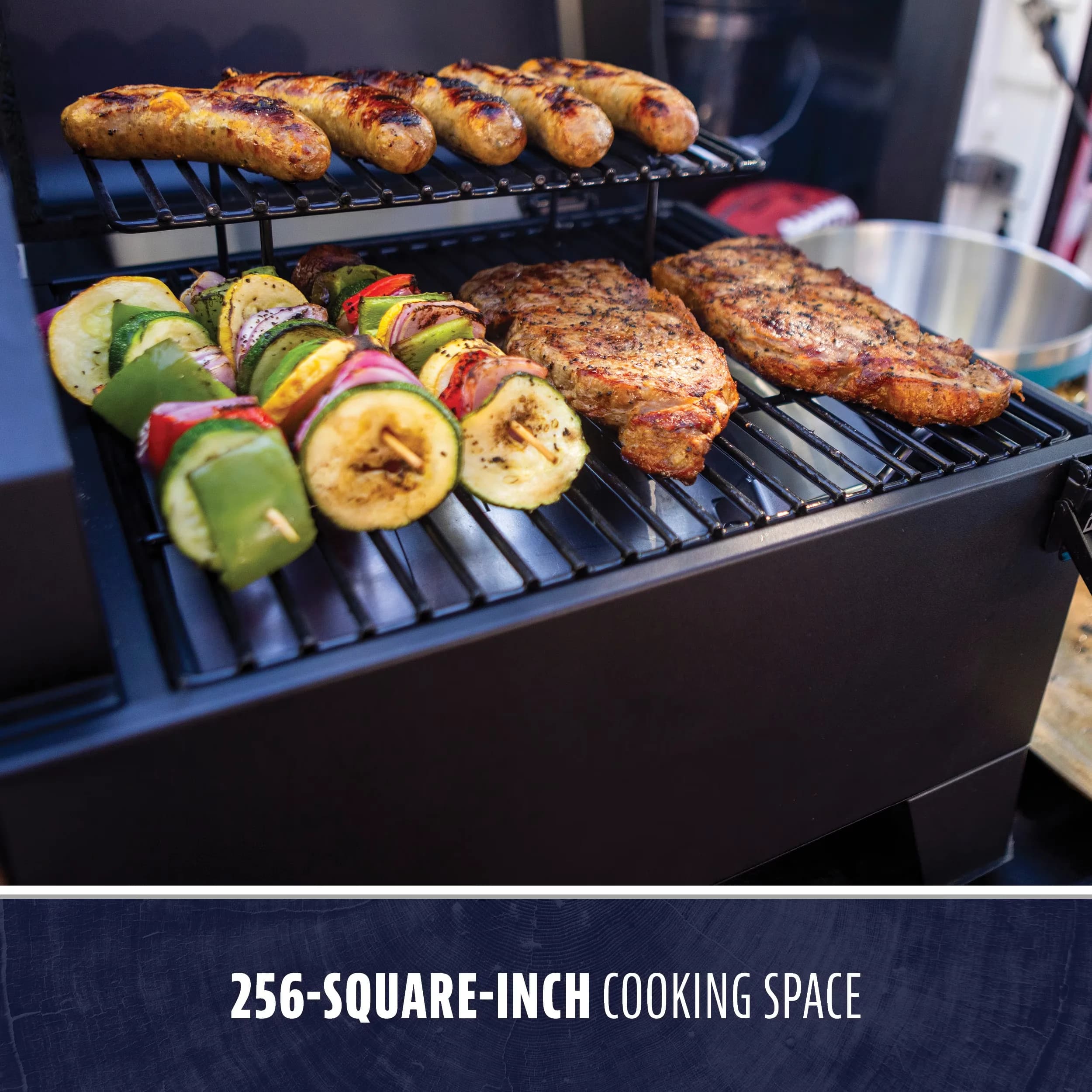 Smoker Durable with Grease Pan, Warming Rack, Portable Tabletop Wood Pellet Grill - Heavy Duty Steel Black Model 6686ED