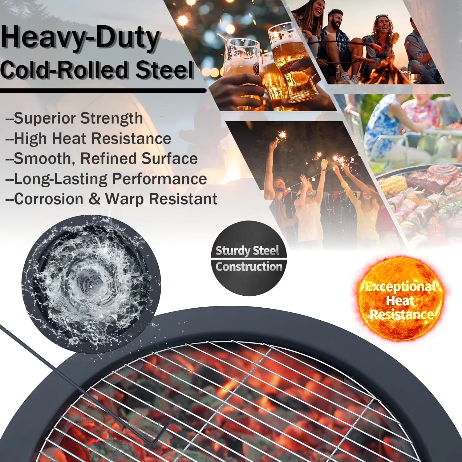 Essential Outdoor Heating with Portable, 52" Fire Pits - Cold Finished Steel Black Model 6A4CAC