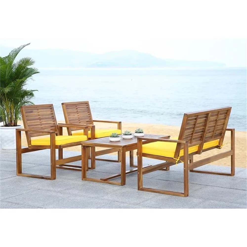 Compact Outdoor Sofas Sectional with Recommended Location : Outdoor, Wood 4 Piece Set in Brown and Yellow, Recommended Room : Outdoor... Model 6176EE