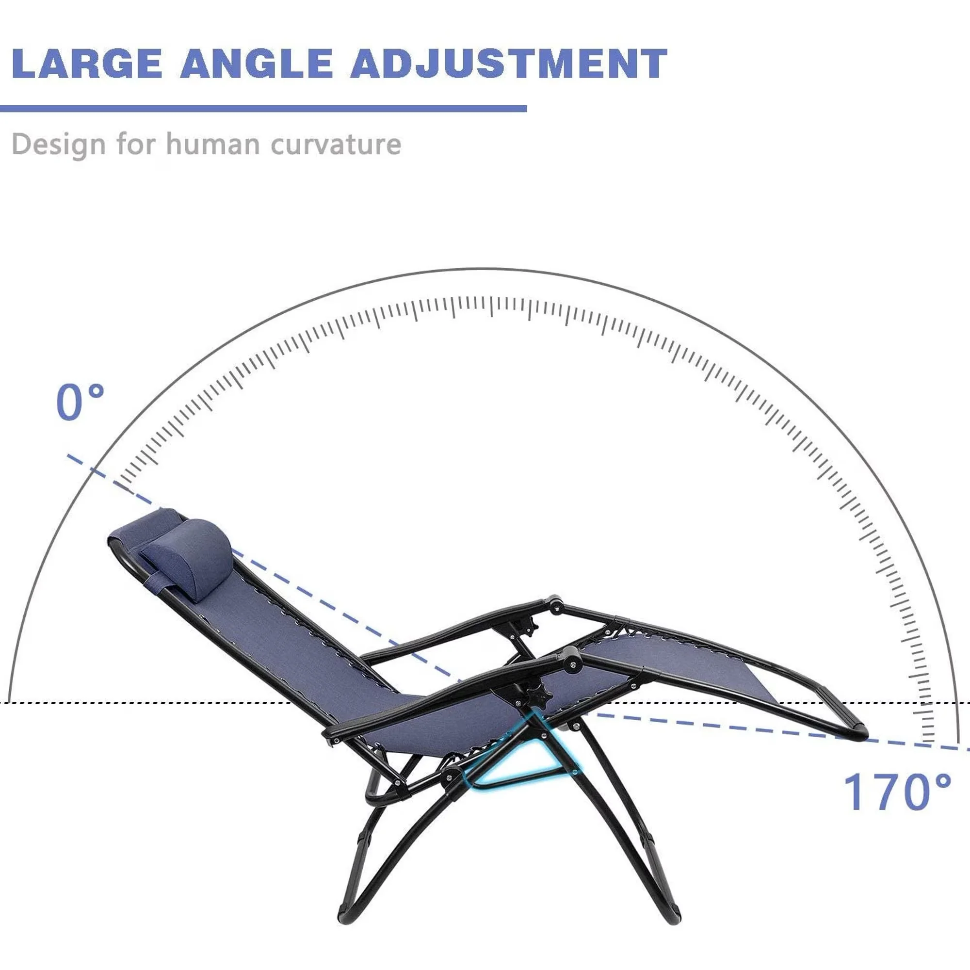 Beach Chair Durable with Weather-Resistant, Pillow, Reclining - Blue - Premium Collection Model 6F1614