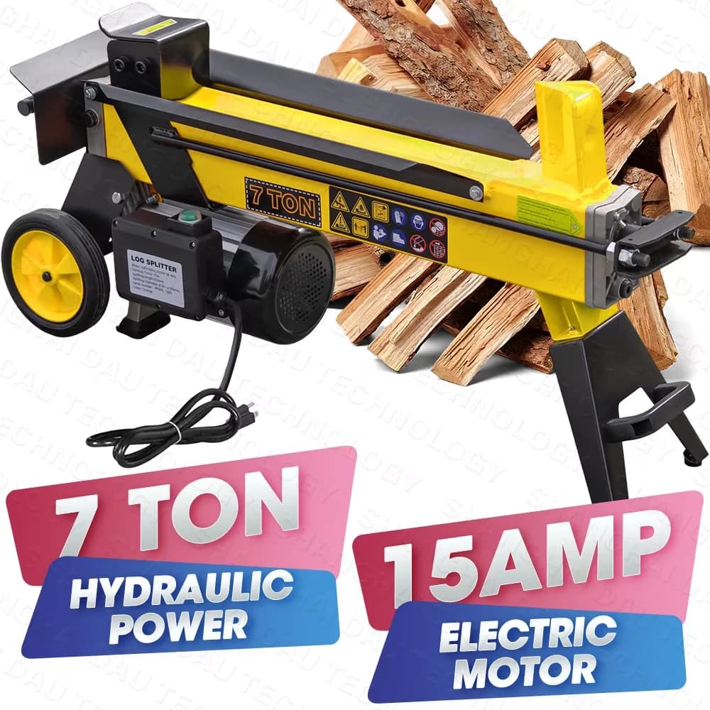 Logsplitter Efficient with Wheeled, 7 Ton Electric Log Splitter, 15Amp Hydraulic Portable Wood Splitter - Yellow for Home, Garage Model 3E4E05