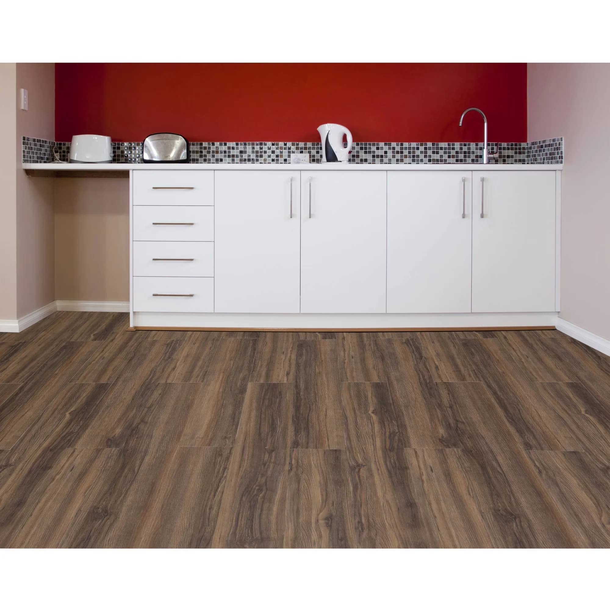 Modern Grey Vinyl Flooring Vinyl Plank Flooring with Easy Installation, 10 Planks - Brown 6" x 36" Model B8C788