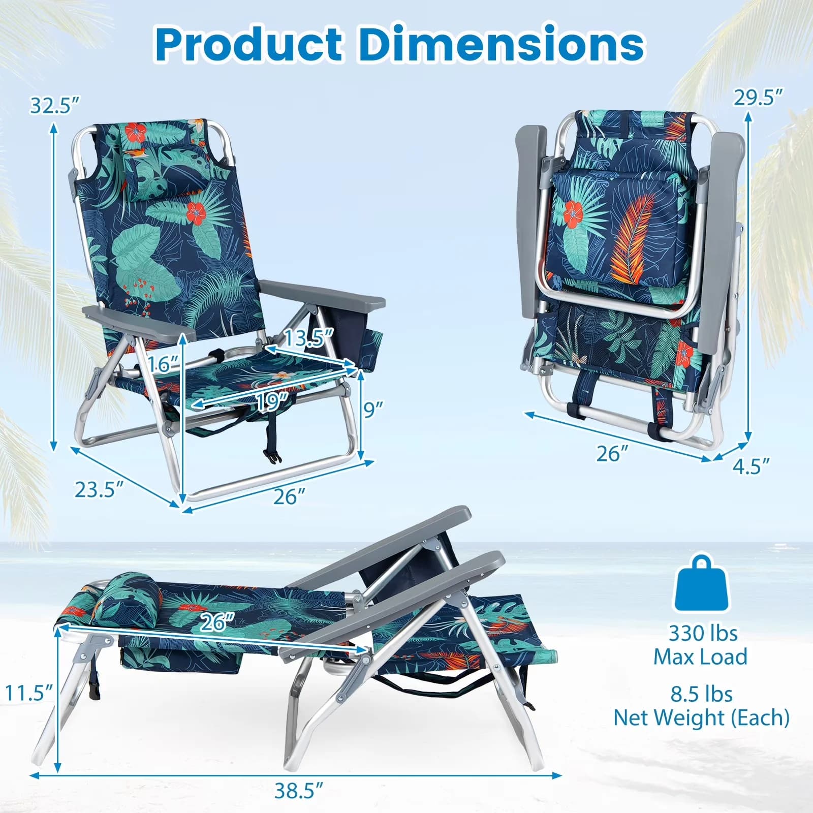 Beach Chair Stylish with Folding, Adjustable, Chairs Set of 2 - Industrial Grade Model 3AEE28