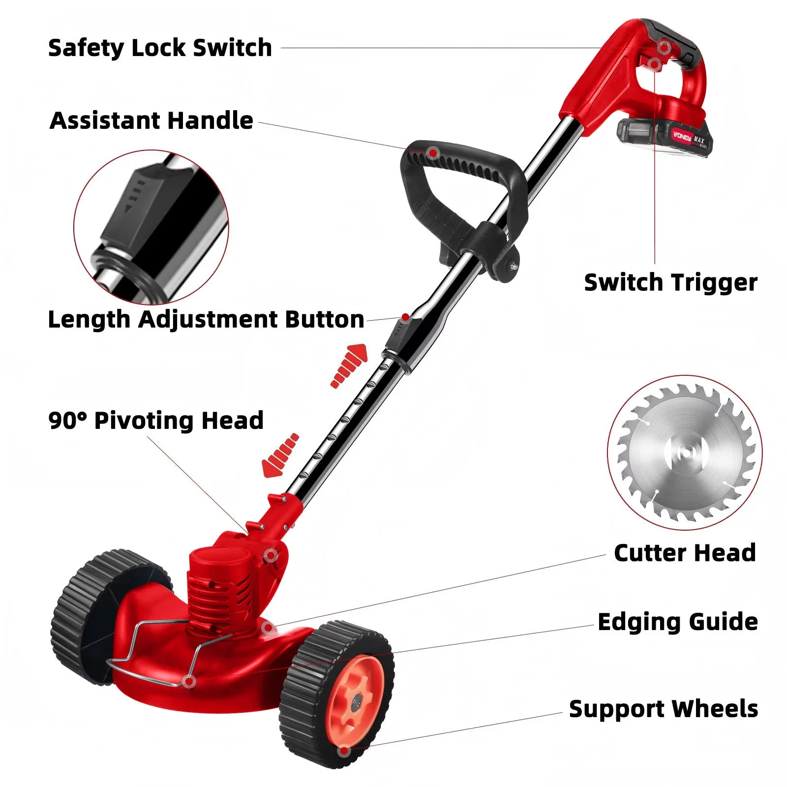 String Trimmer Versatile with Battery, 1500W - Red for General Purpose Model E097F5
