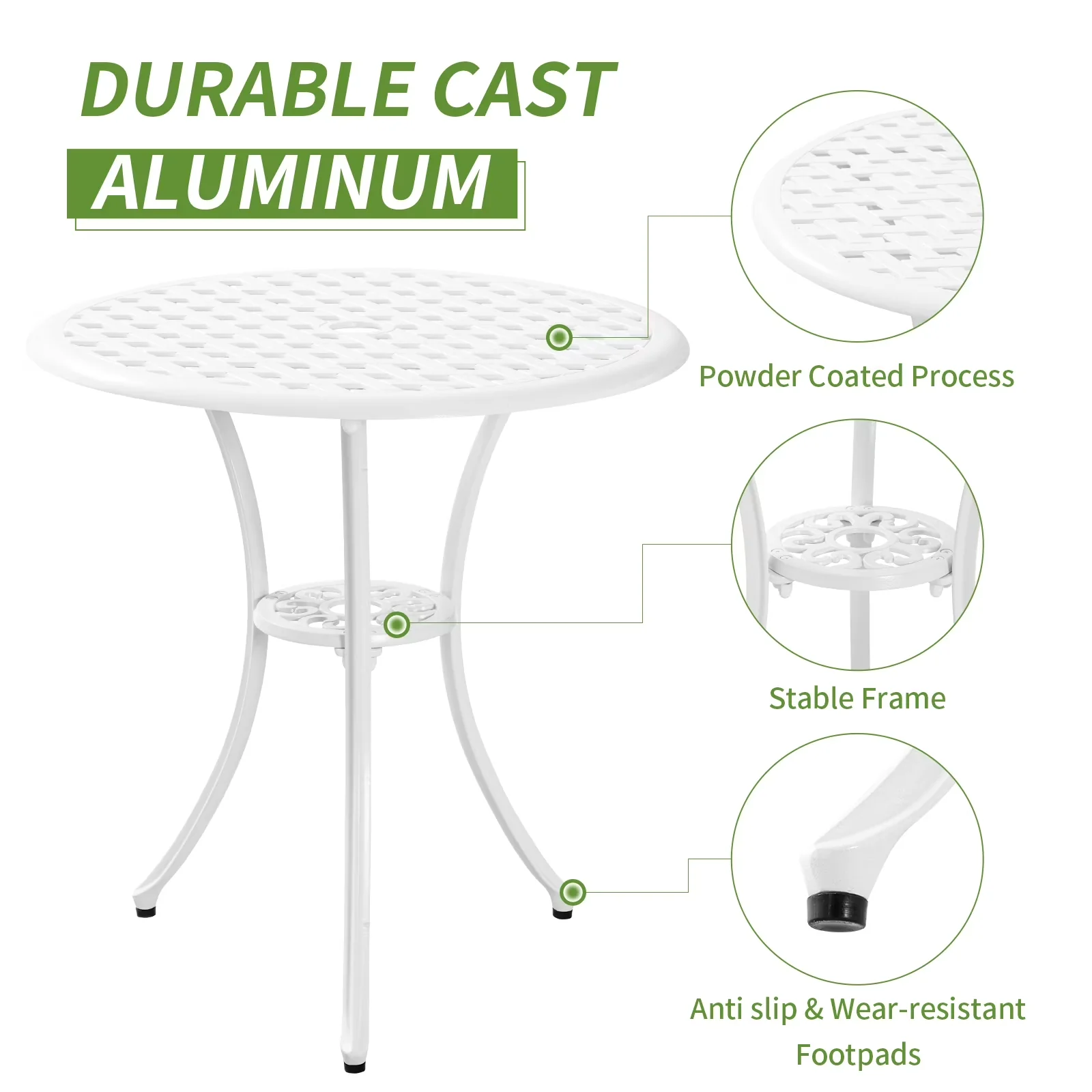 Patio Dining Set Premium with Weather-Resistant, 1.97"Umbrella Hole - White for Garden Model 886163