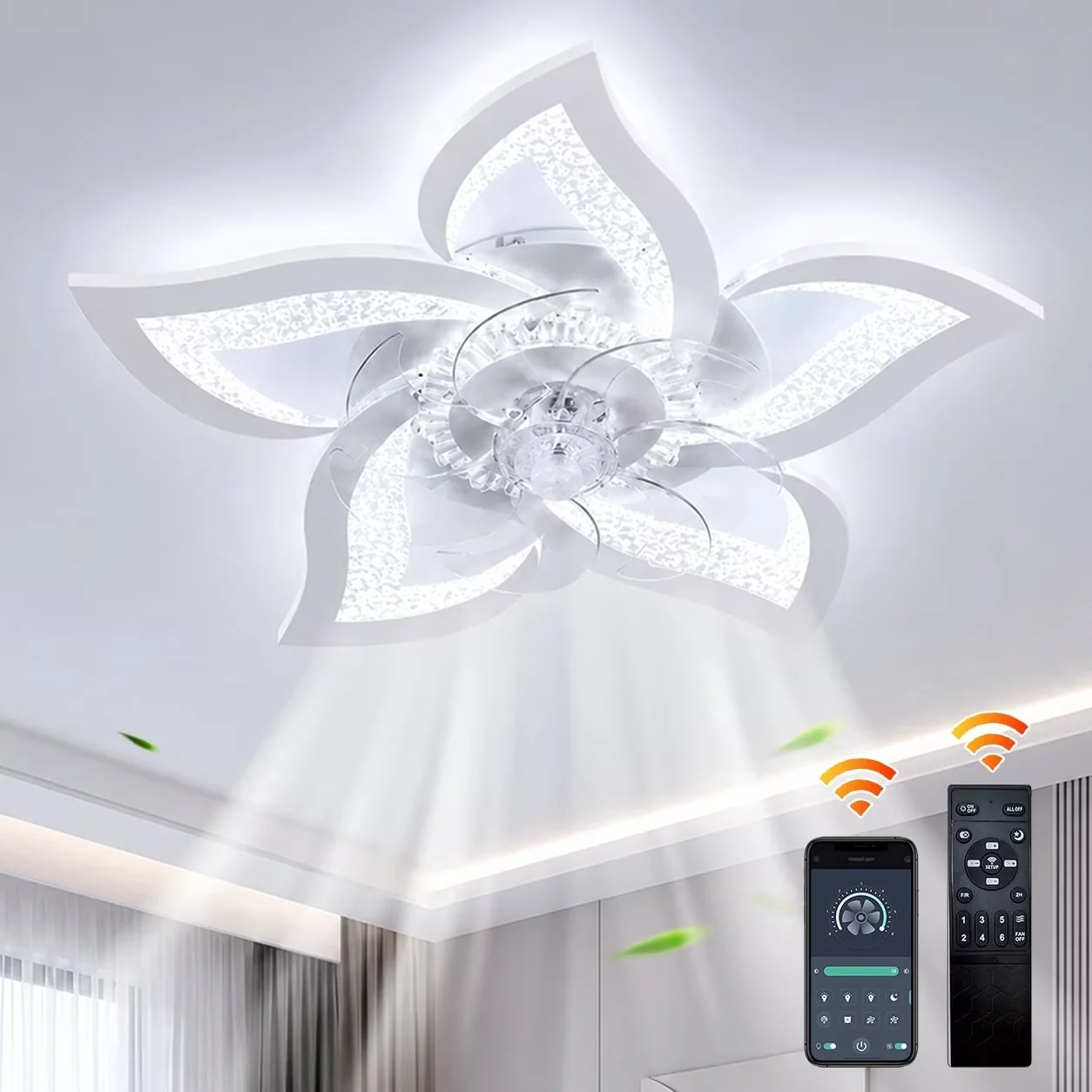 Ceiling Fan Premium with LED, Energy Efficient - White for Living Room, Bedroom Model AC6DB6