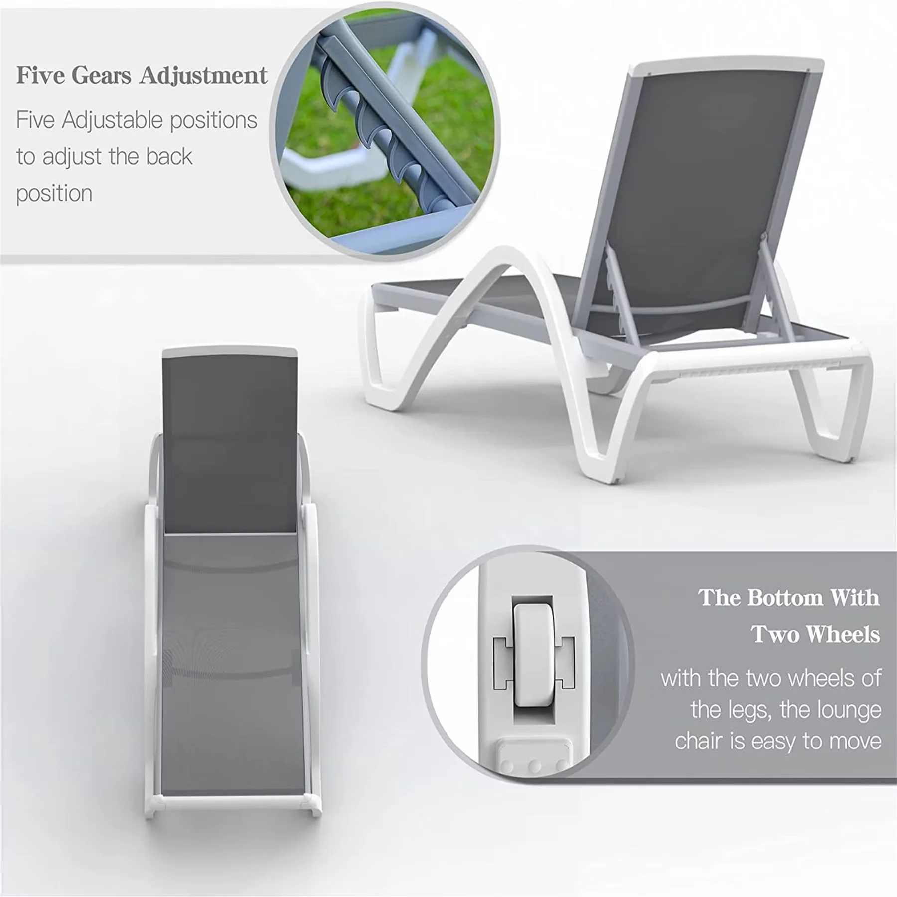 Premium Patio Chair with Lightweight, Adjustable Backrest and Armrests - Aluminum Gray Model 701C24
