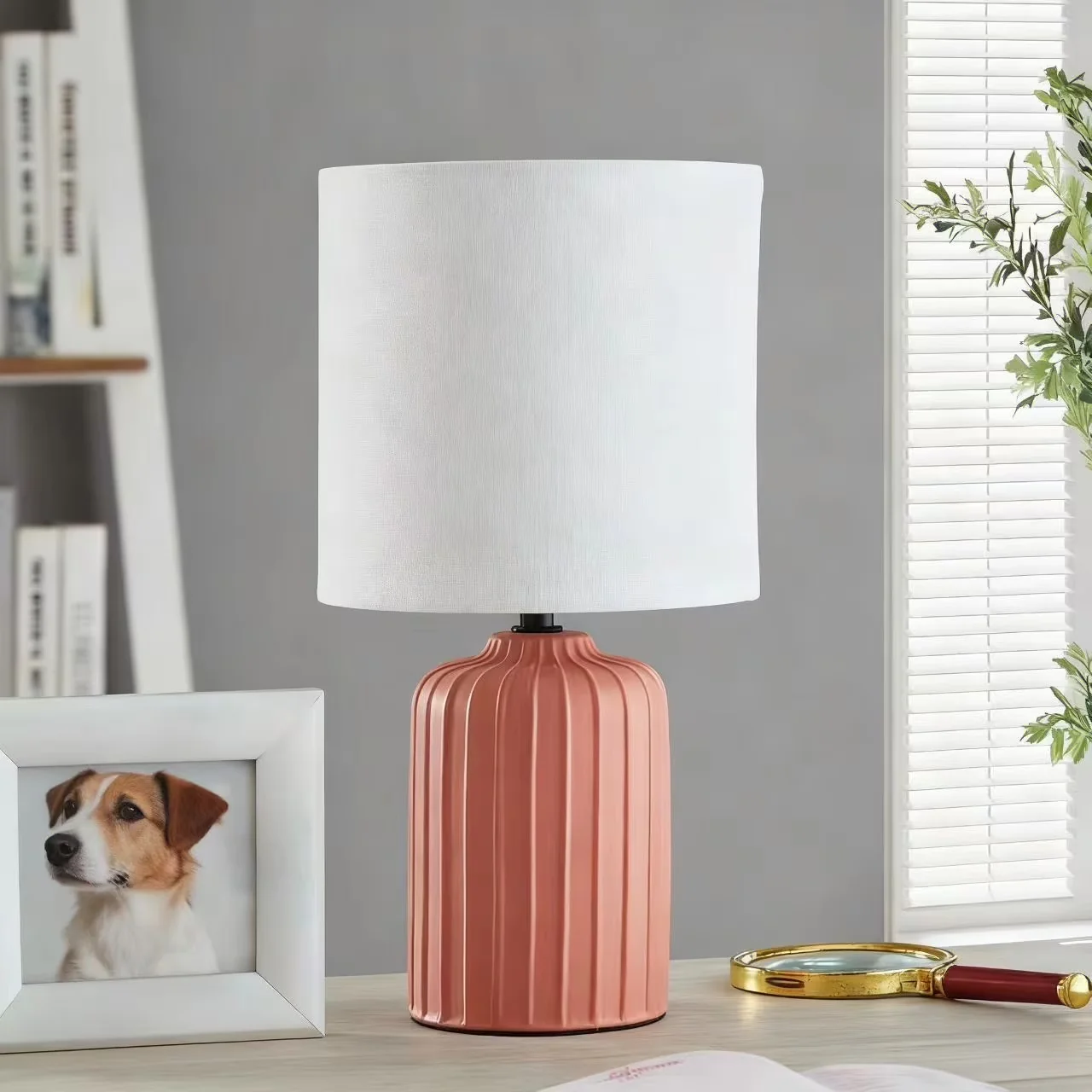 Sleek Lamp with Accent Lamps, Power Outlet, Modern - Red Ceramic 75 Inch Model 15BCB3