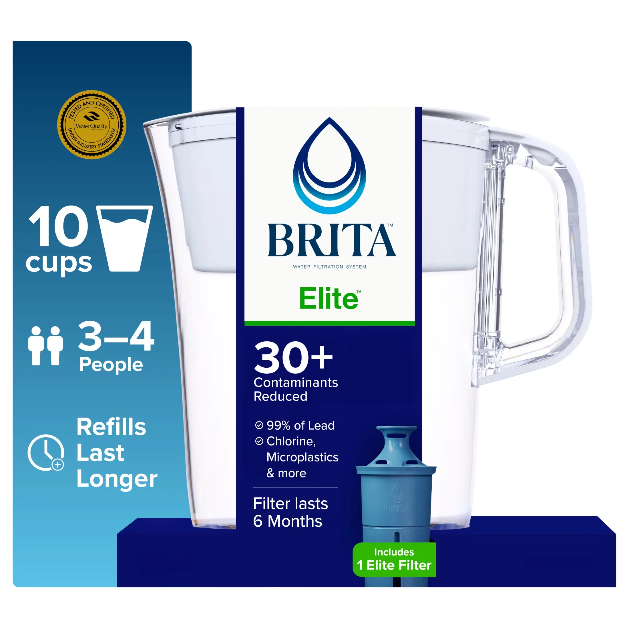 Classic Water Filtration with Automatic Shut Off, White Plastic Pitcher - Plastic White Model 26FD36