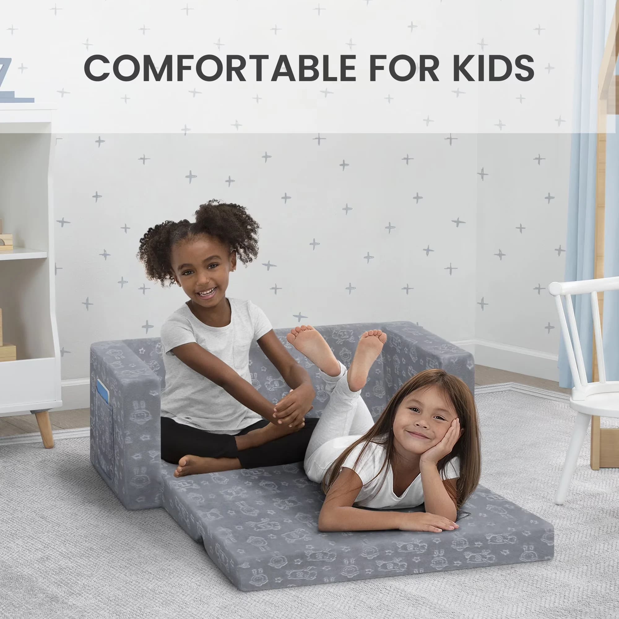 Mattresses Accessory Quality with Storage, Comfy 2-in-1 Flip Open Couch/Sleeper - Gray Upholstered Model 80BC4F