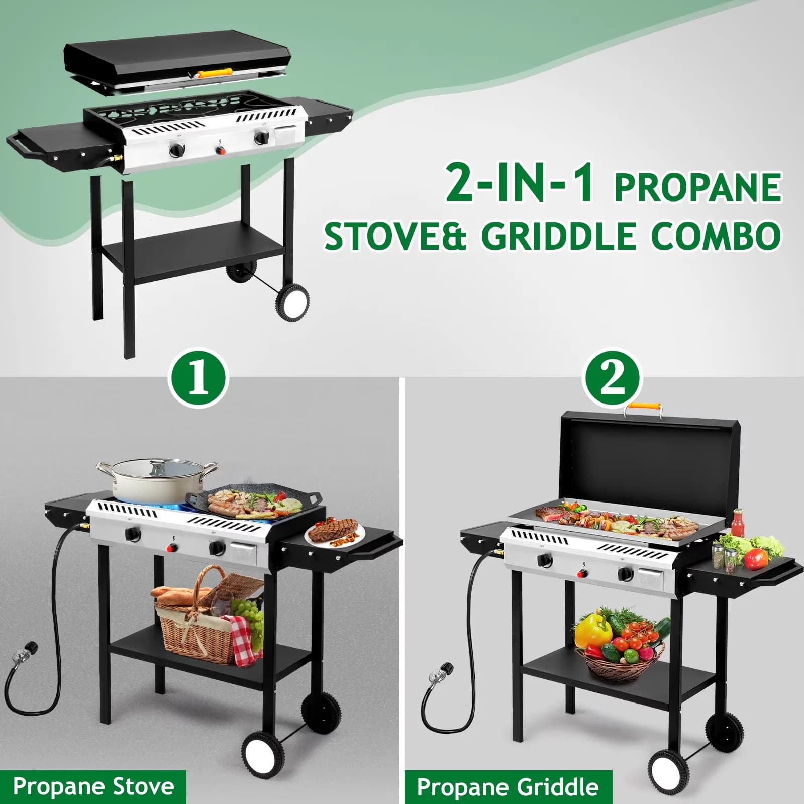 Flat Top Grill Reliable with 150000 BTU, Foldable Legs, Side Shelf Dimensions: (10 x 14.2) in - Cast Iron Model 0C3766