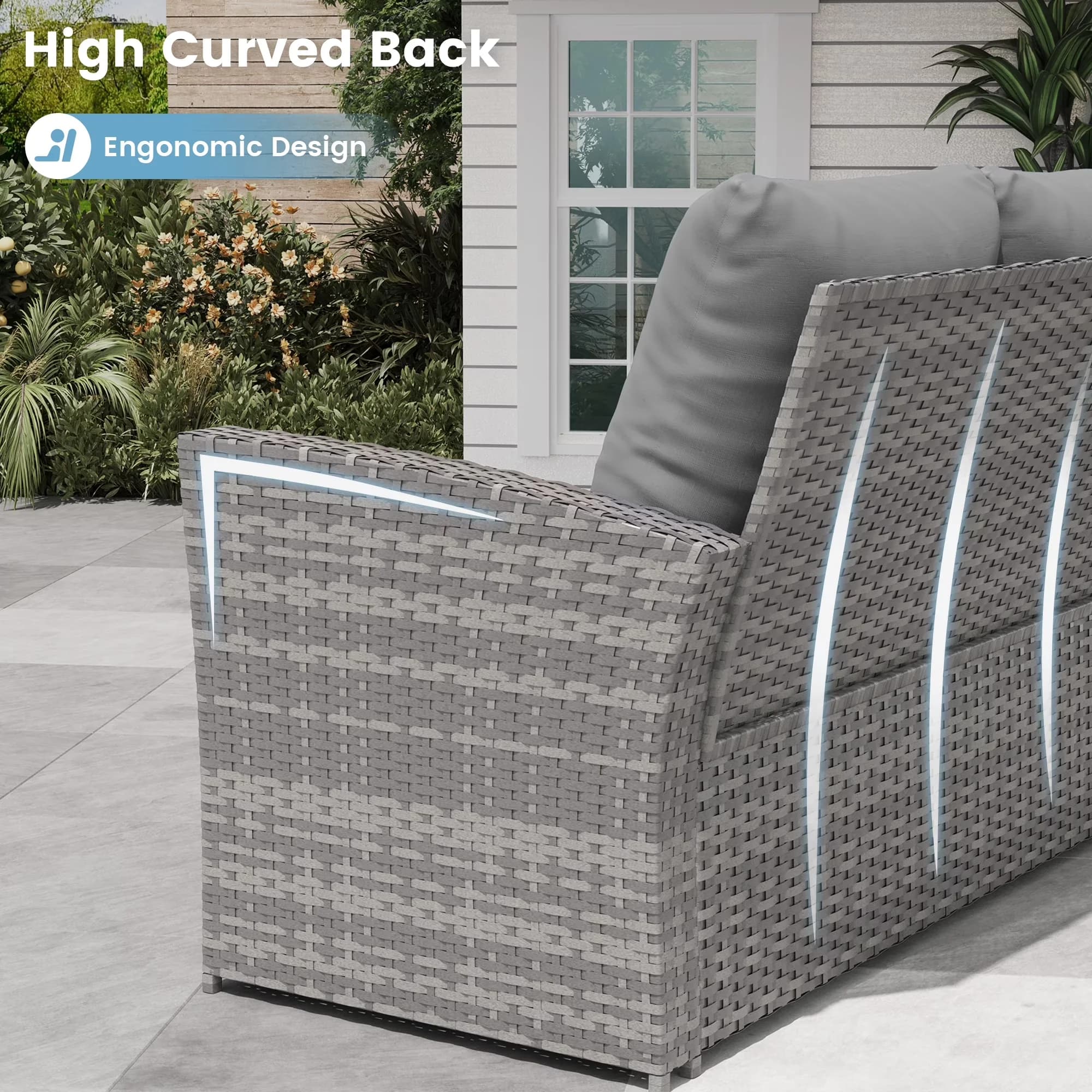 Modern Patio Conversation Set with Outdoor Furniture, Outdoor Sectional Sofa - Wicker Gray Model 6272AF