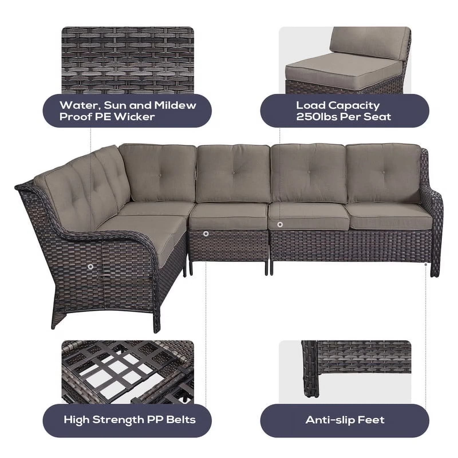Versatile Outdoor Sofas Sectional with Contemporary, Waterproof, Brown/Gray - Gray Steel,Wicker Model 60DABE