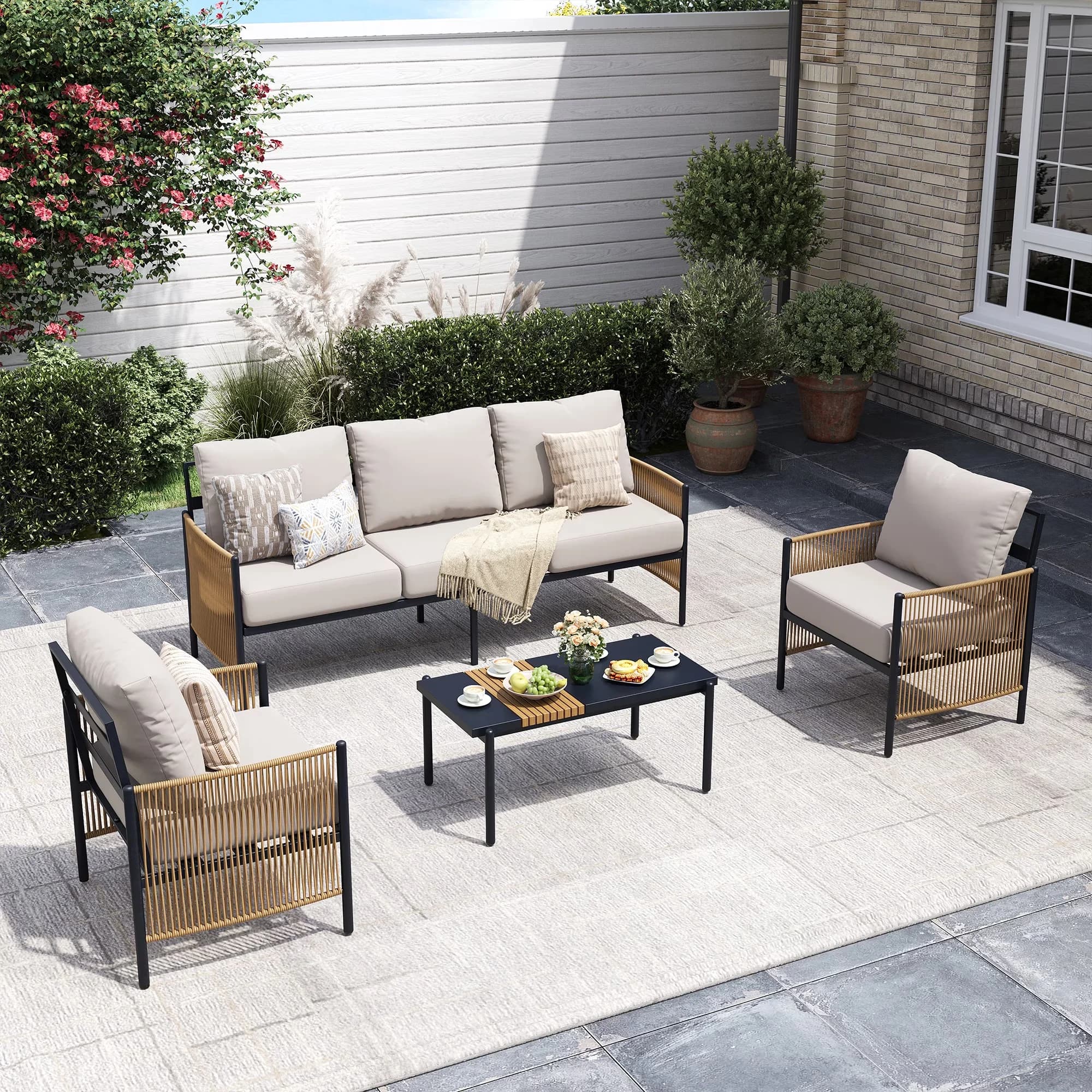Patio Conversation Set Versatile with Weatherproof, Thick Cushions, Outdoor Furniture - Indigo Ink Aluminum, Iron Model 477276